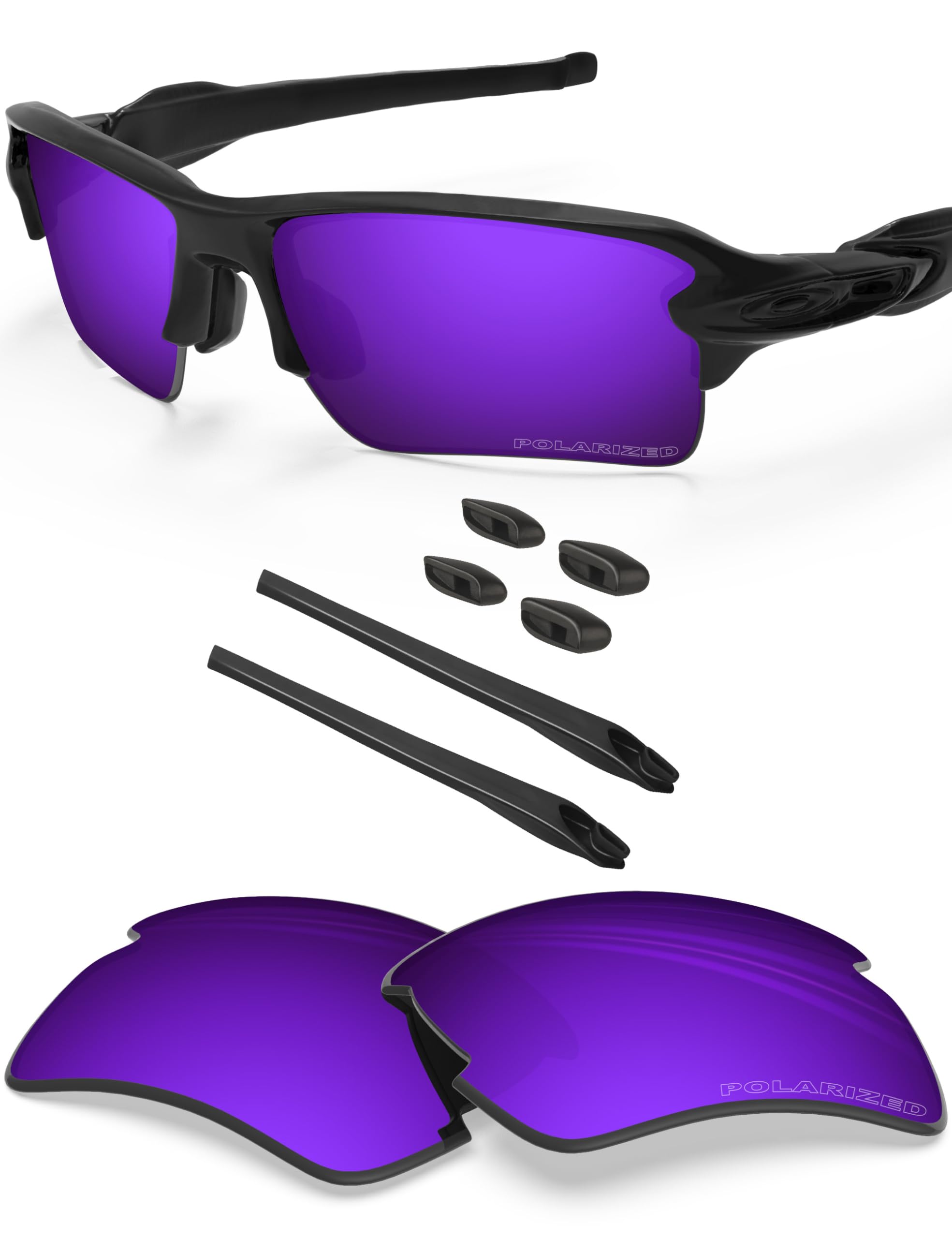 BlazerBuck Polarized Replacement Lenses & Sock Kit for Oakley Flak 2.0 XL OO9188 - Cosmic Purple