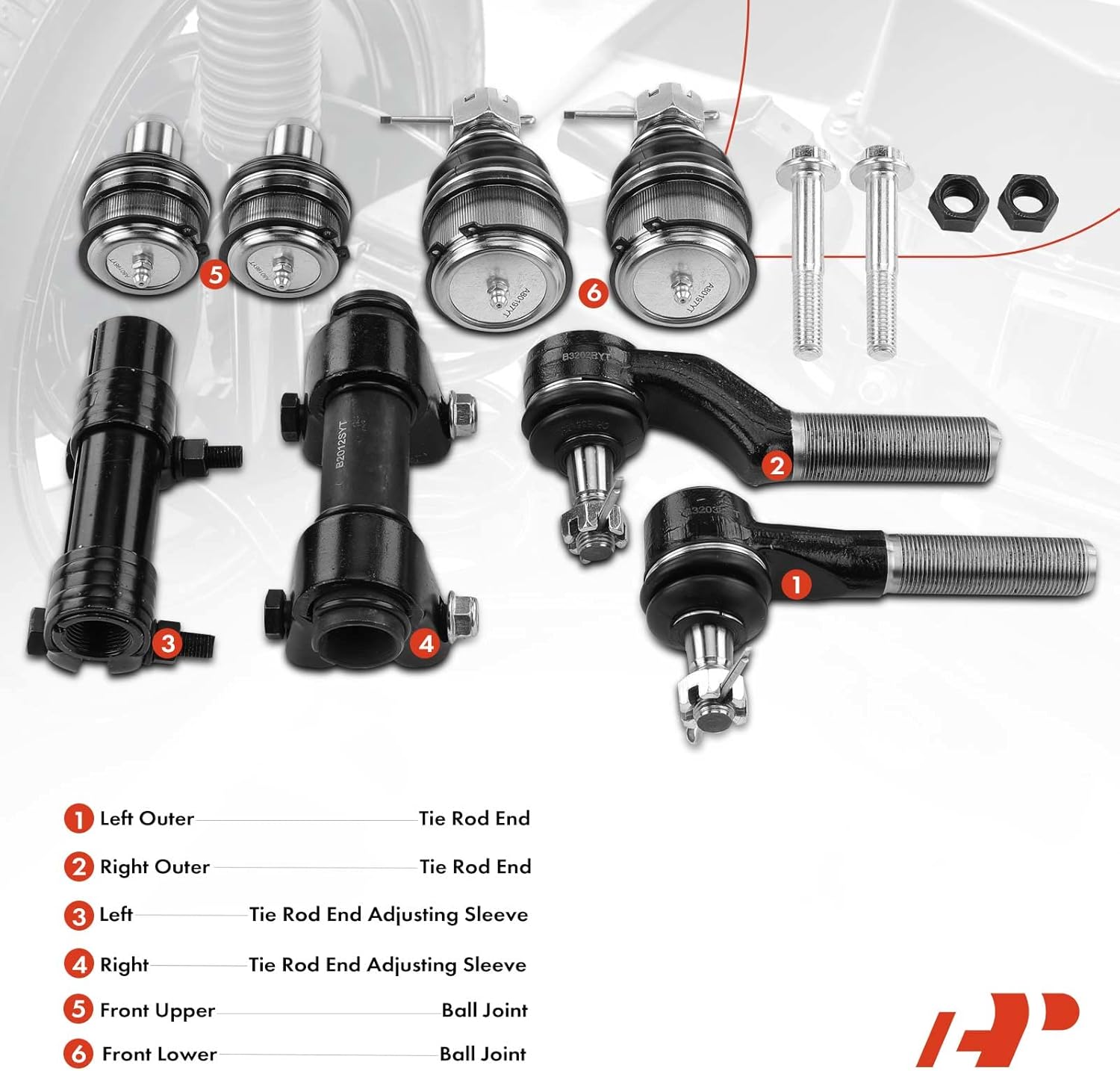 A-Premium Set of 8, Front Upper Lower Ball Joint, Outer Tie Rod End, Compatible with Ford E-250 (Econoline), E-350/E-450 Econoline (Club Wagon), E-350 Super Duty/Club Wagon, Econoline Super Duty