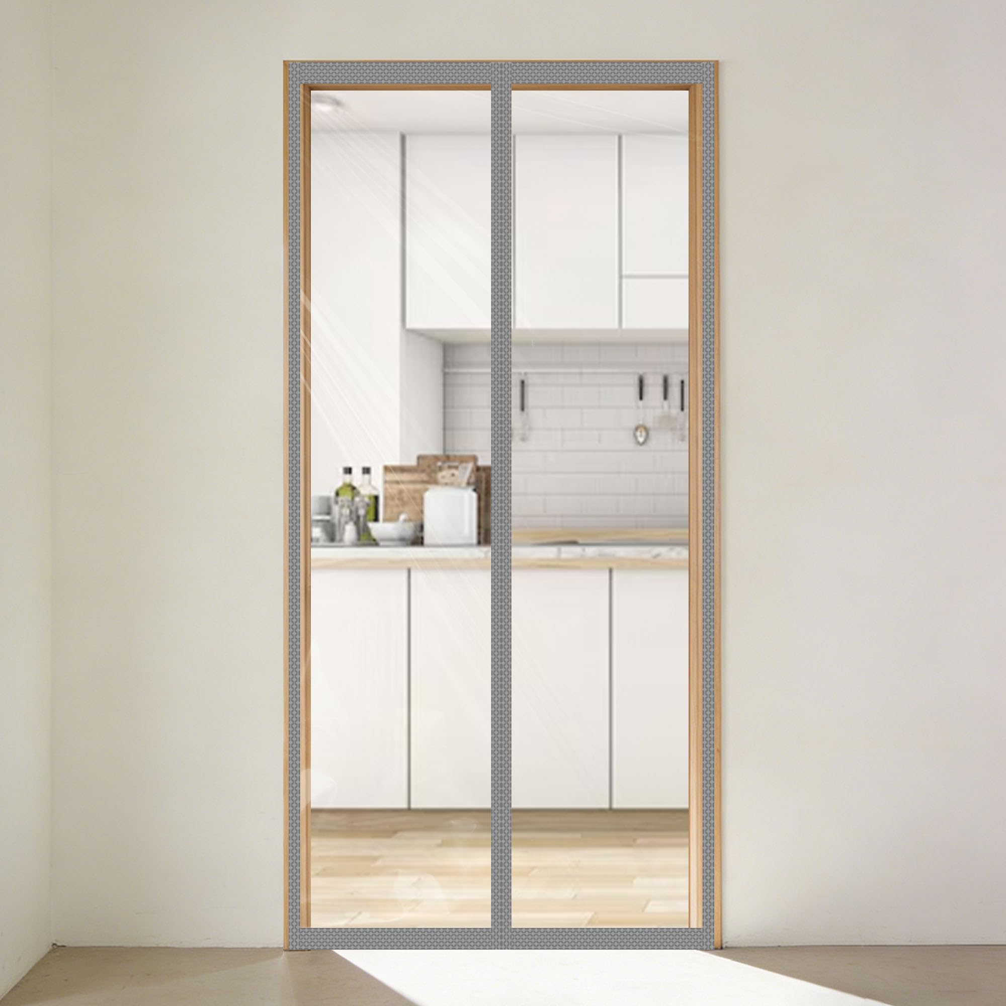 Rideau de porte magnétique thermique Eva gris 127x263 cm pour balcon
