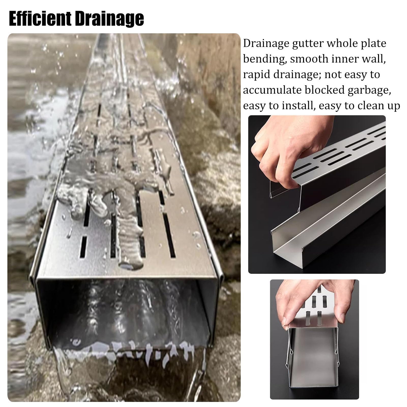 Canaleta de Desagüe Canaleta De Drenaje Con Tapa Extraíble, Canal De Drenaje De Agua De Lluvia Para Patio Entrada De Vehículos Terraza, Tubería Y Rejilla De Drenaje De Alcantarillado, Acero Inoxidable