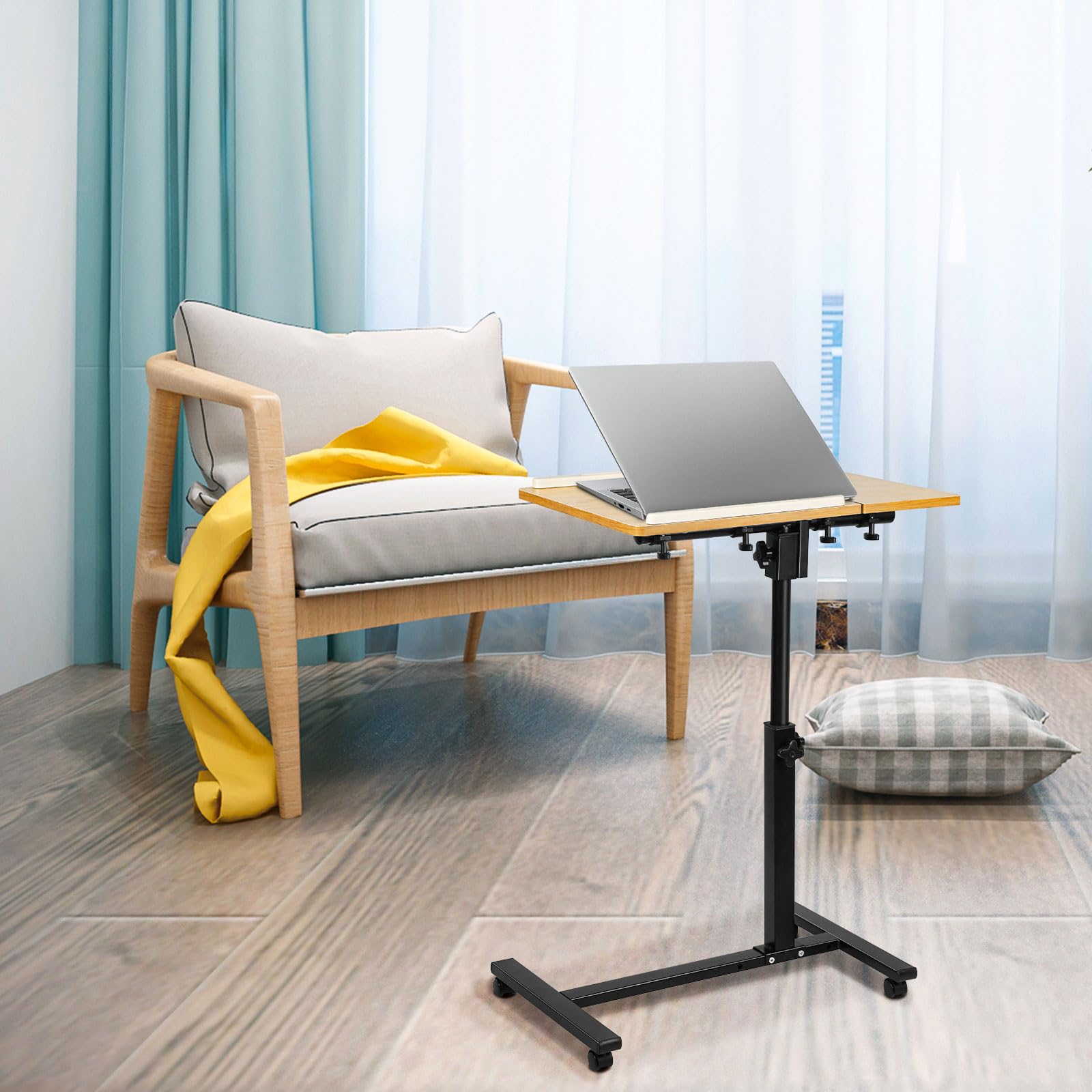 Table de Lit à Roulettes Bureau Mobile Pliable 360° Levage Rotatif 70 x 44 x 95 cm Bois