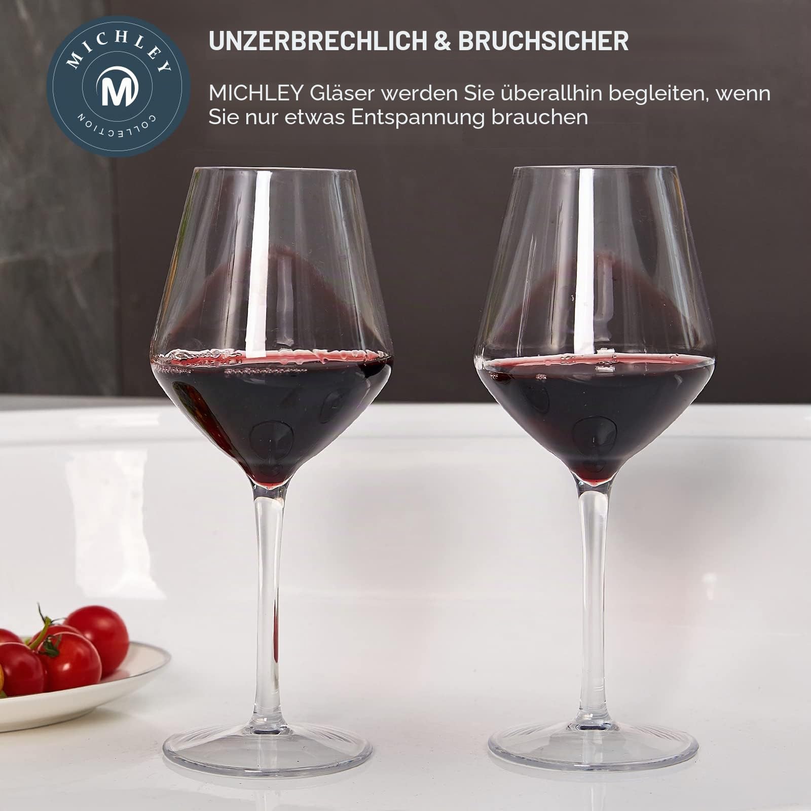 MICHLEY Unzerbrechlich Tritan-Kunststoff weingläser, rotwein trinkglas, gläser fur Camping Party, BPA-frei plastik Tasse 440 ml(15 oz), 6er Set