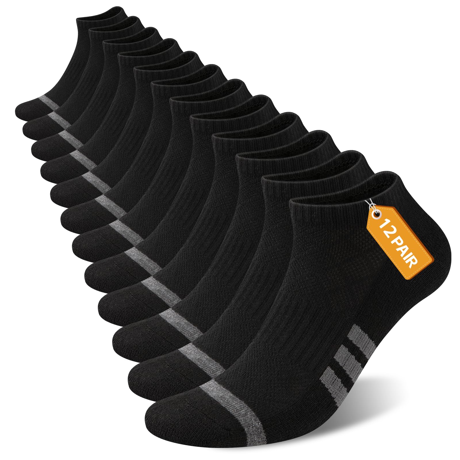 Heatuff 12 pares de calcetines de tobillo acolchados para hombre, atléticos, para correr, de corte bajo, transpirables, cómodos, casuales