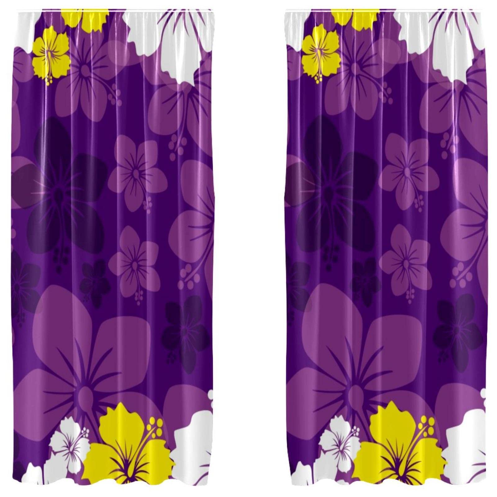 Cortinas de flores tropicales con diseño floral exclusivo y acabado en morado ligero