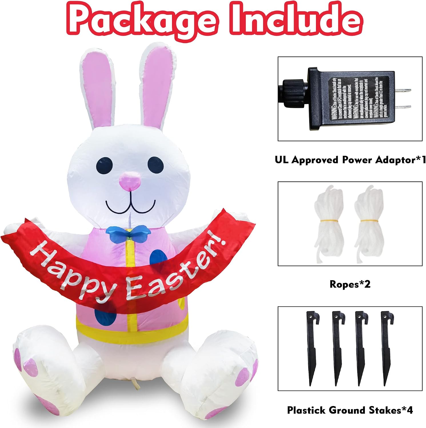 BEBEKULA Easter Inflatables Bunny Clearance, Outdoor Easter Yard Decorations, 3.5FT Build-in LED Lights Easter Blow up Rabbit for Holiday Garden Lawn