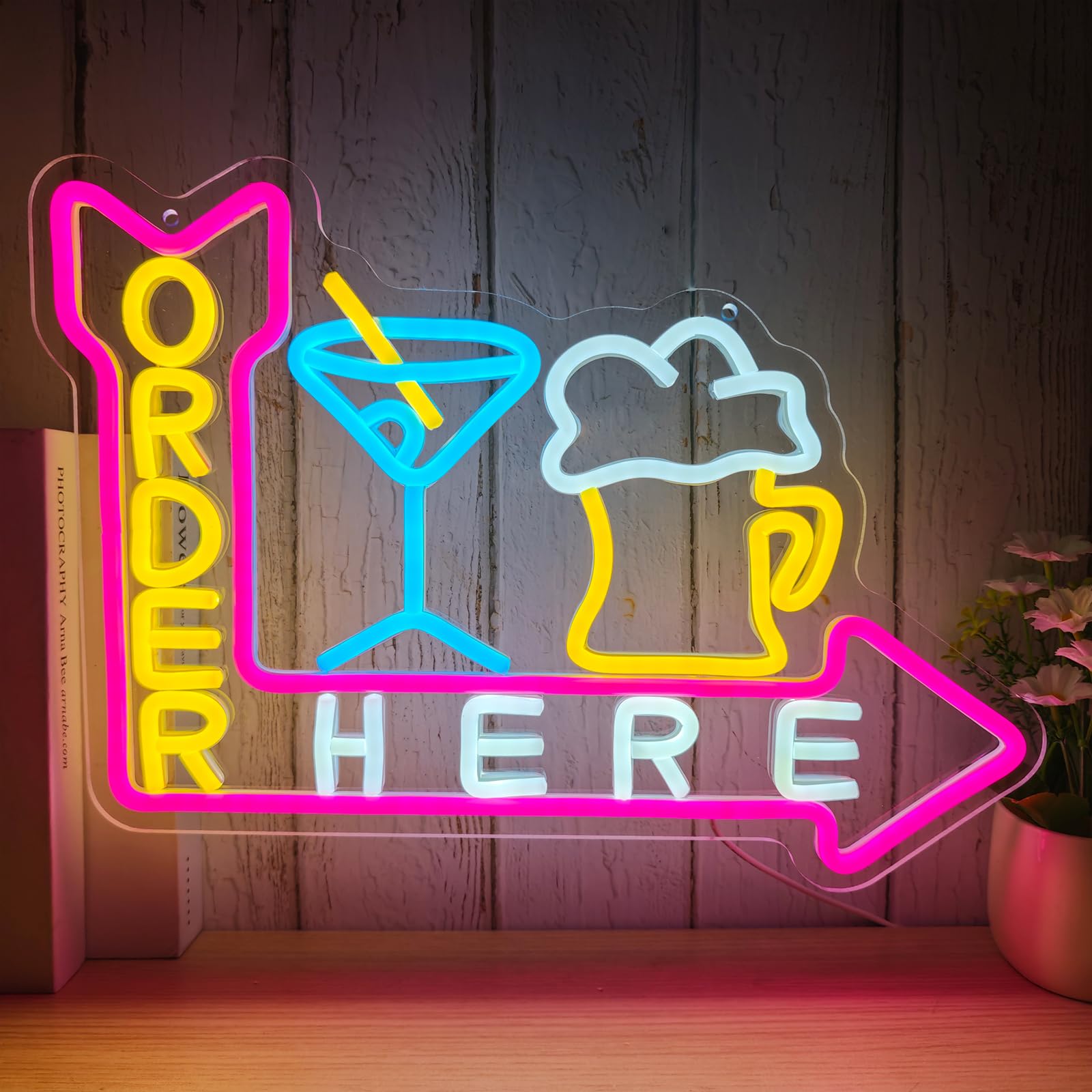 Neon na drzwi ścienne lub okno biznesowe, 40 x 40 cm, znak LED do baru, kawiarni, sklepu, restauracji, hotelu, zasilany przez USB, ściemniana jasność