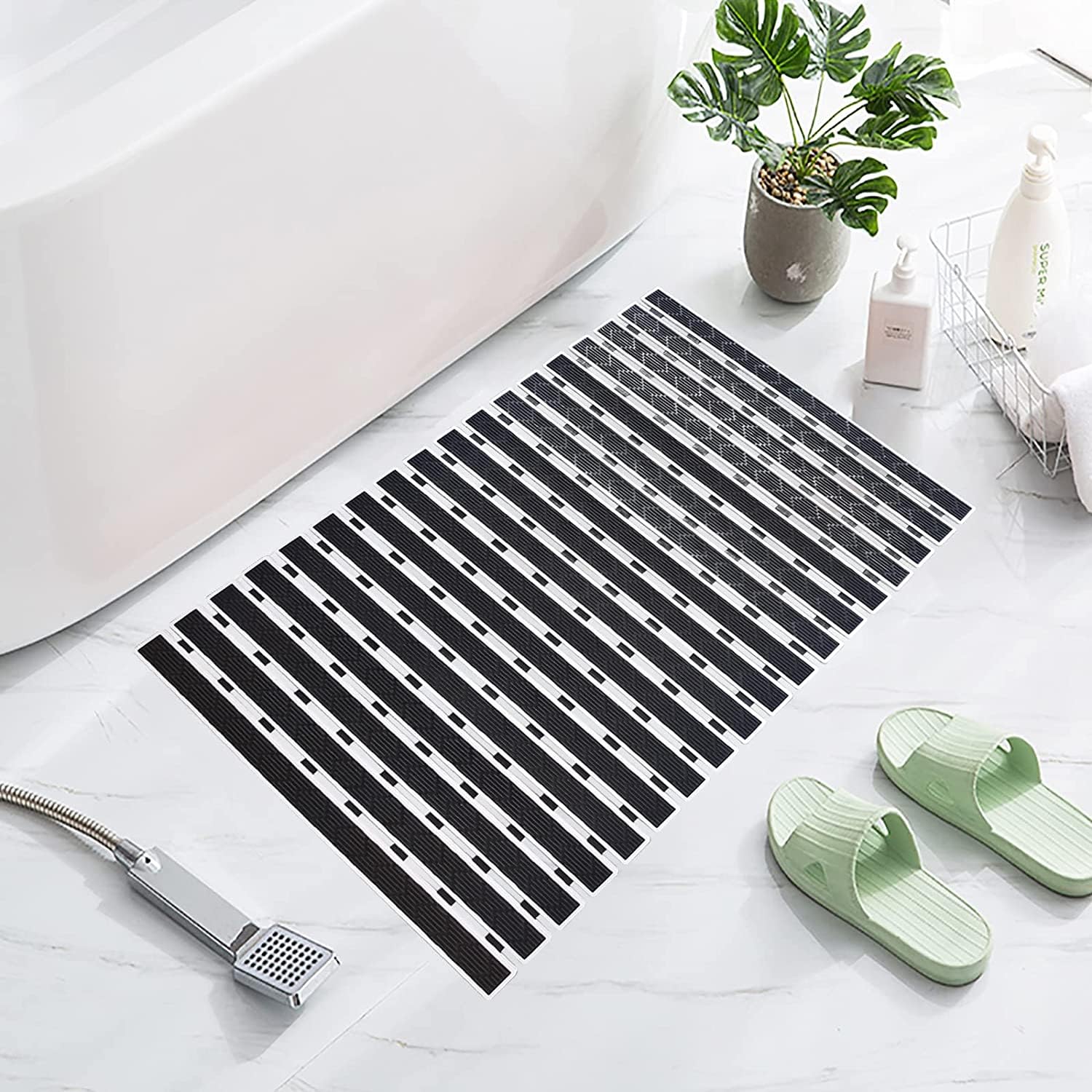 Eurotex Anti Slip Shower Mat, Bathtub Mat with Suction Cups and Drain Holes, Anti Skid Plastic PVC Rubber Mat for Bathroom Floor (40 x 68 cm, Black)