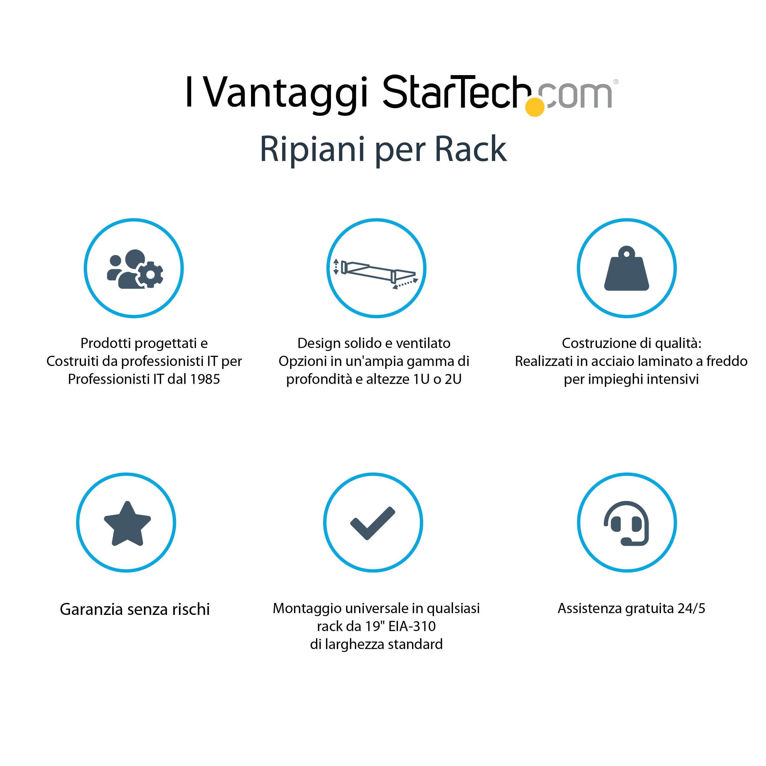 StarTech.com Ripiano 1U 19" Ventilato per armadi rack Scaffale rack in acciaio 20kg 25cm Nero