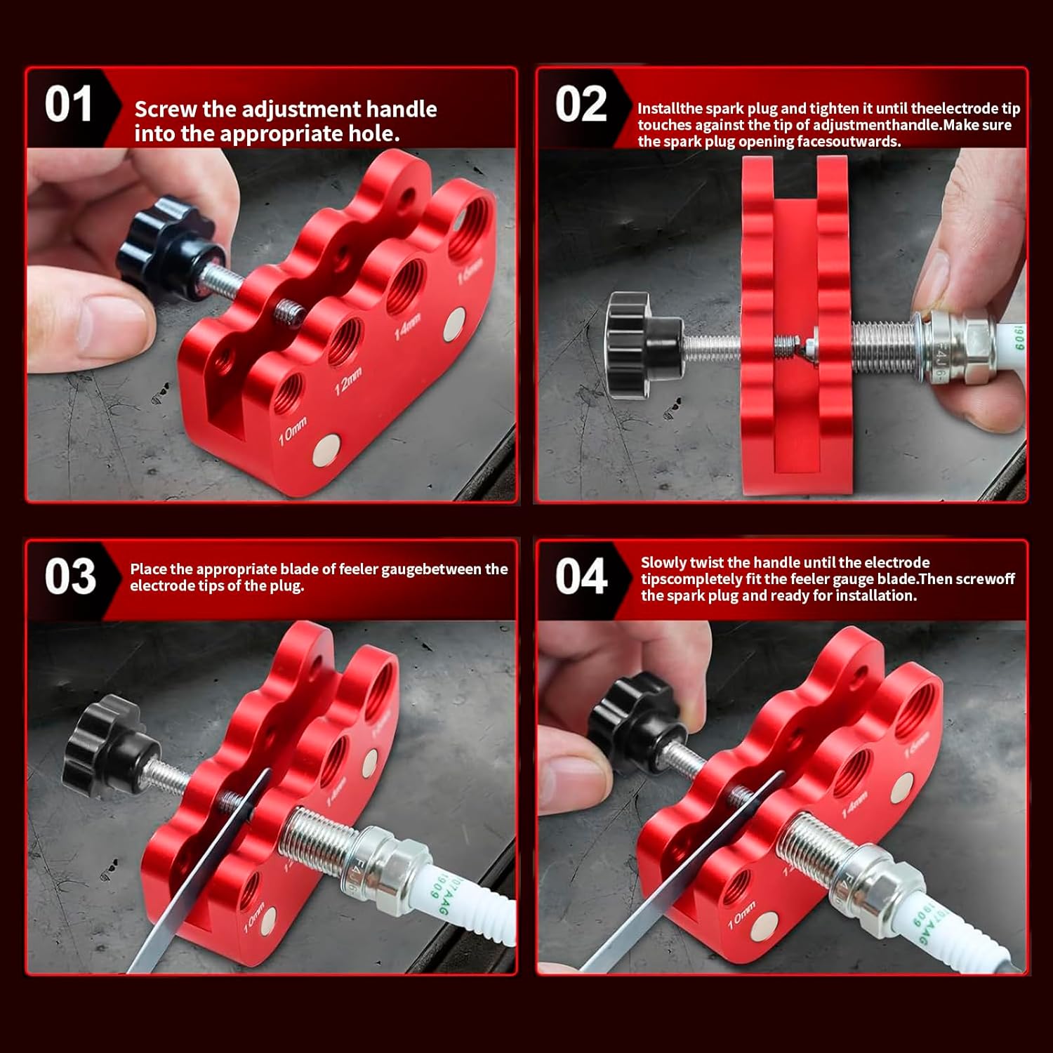 Universal Spark Plug Gap Tool for Most 10mm 12mm 14mm 16mm Spark Plugs with 1 Set Feeler Gauge Red