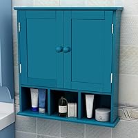 Vista 4 de TaoHFE Gabinete de Baño Turquesa, Gabinete de Pared de Baño con 2 Puertas y Estantes Ajustables, Gabinete de Almacenamiento Sobre el Inodoro