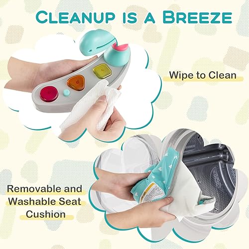 Miniatura 8 de BABY JOY Puentes y gorilas para bebés, centro de actividades para bebés con sonidos de luces musicales, asiento giratorio de 360 y 3 alturas