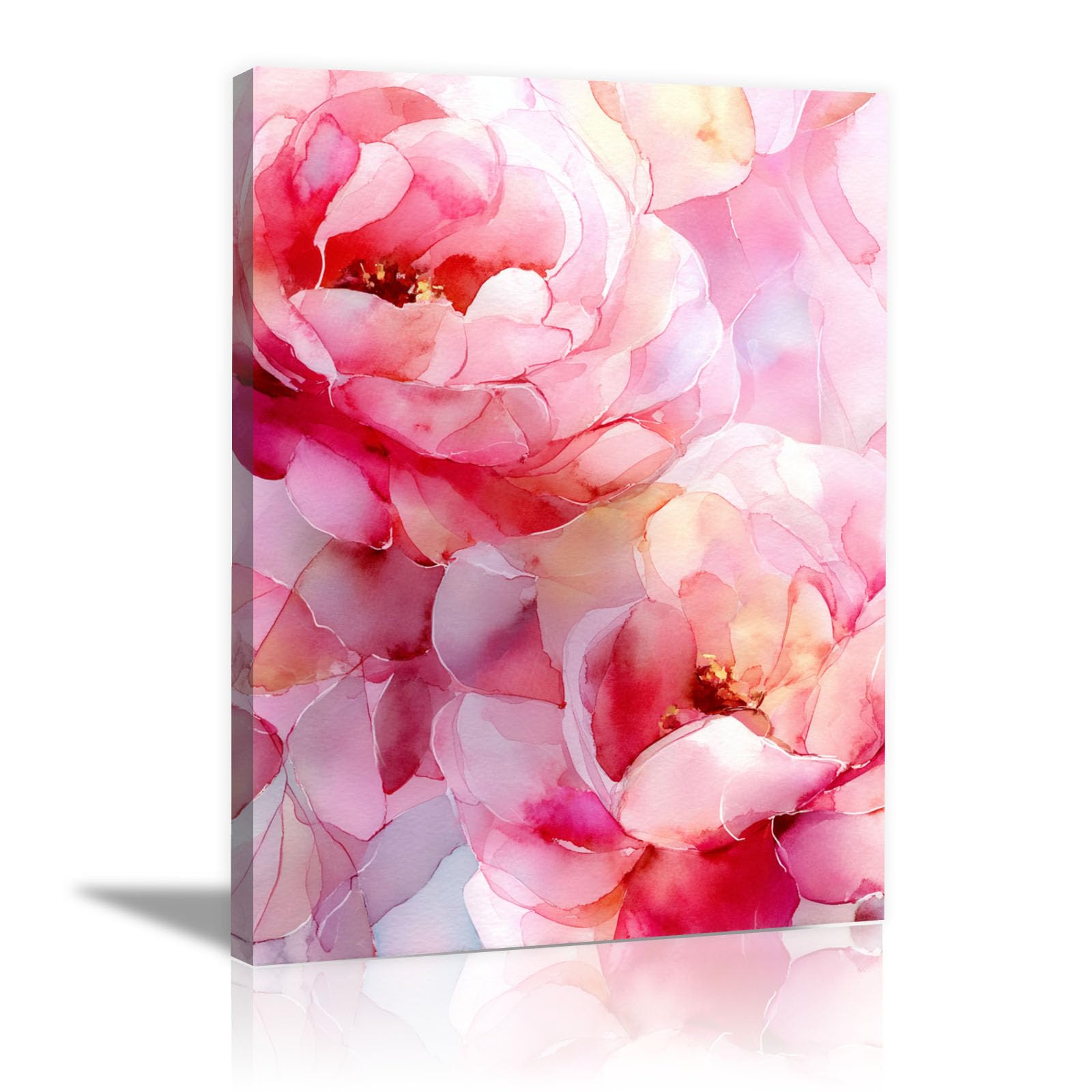 Teruea Women's Pink Large Flowers Canvas Wall Art Minimalist Soft Watercolour Blush Bloom Floral Art For Girl's Bedroom Living Room Bathroom Gift(Pink)-20X30cm1 Framed