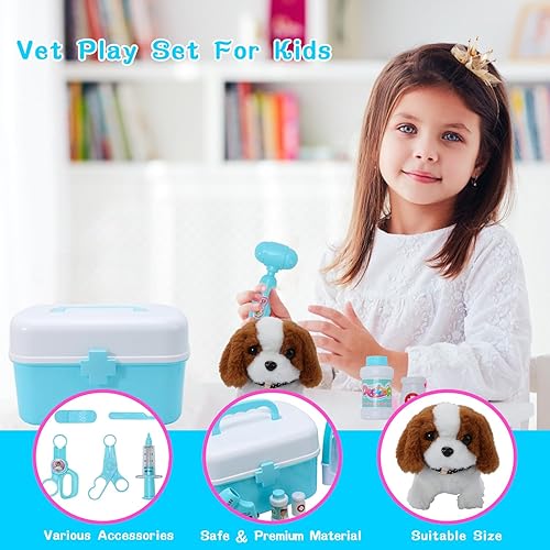 Miniatura 2 de Kit médico para niñas, juegos de veterinarios para niños, juego de simulación con perro eléctrico interactivo y jaula, kits médicos, juguetes