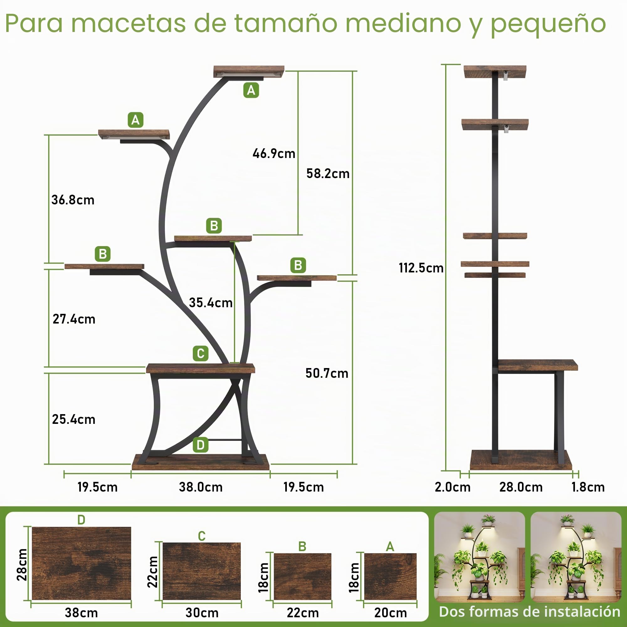 BACEKOLL Soporte para plantas de interior con luces de crecimiento, 7 niveles, soportes esquineros de 44 pulgadas, estantes de metal para plantas, estante curvado para plantas para sala de estar