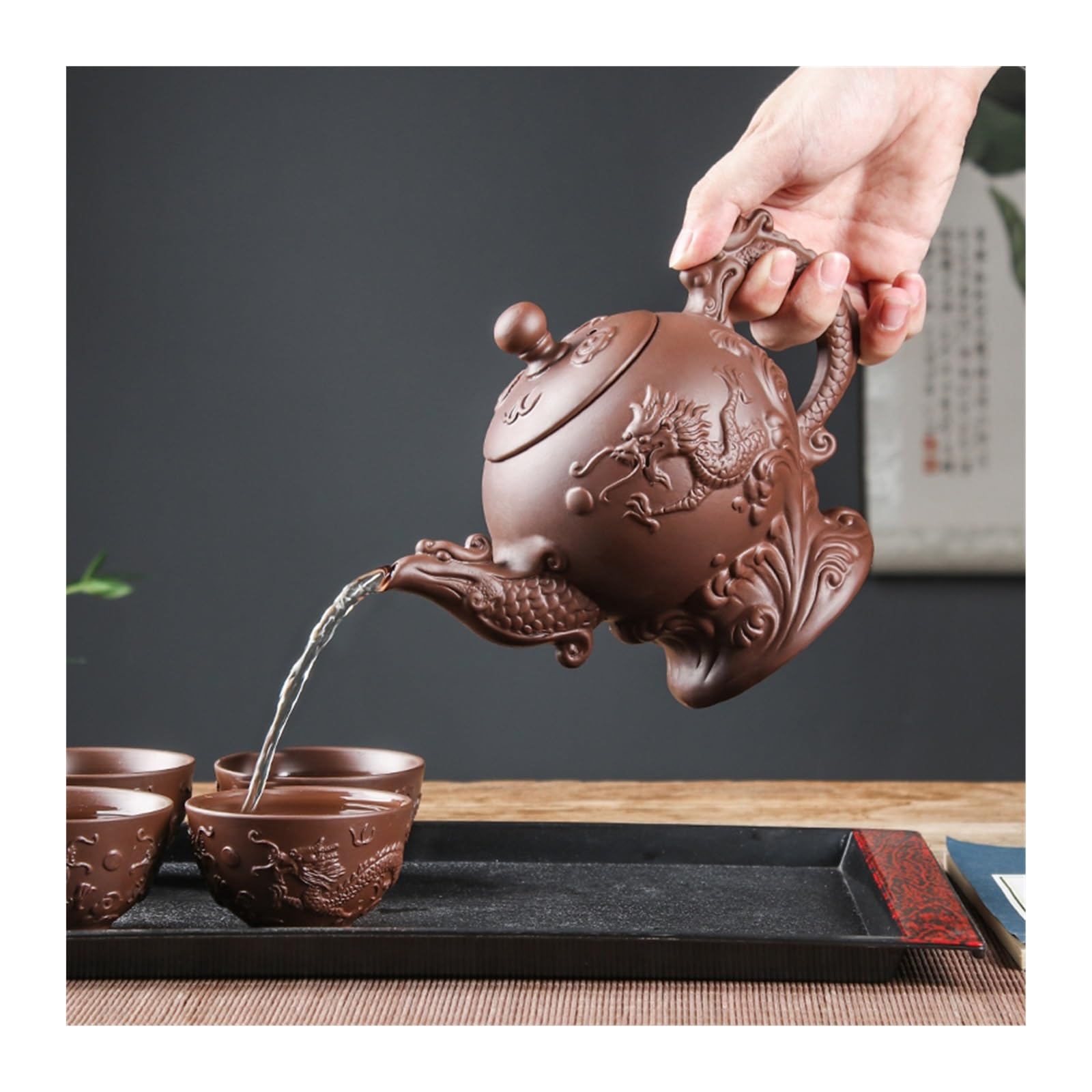 Teiera per Tisane Teiera, grande teiera del drago fatta a mano, set da tè Kungfu for uso domestico in ceramica a vaso singolo, set di tazze da tè per Tè Sfuso o Fiori di Tè(800ml)
