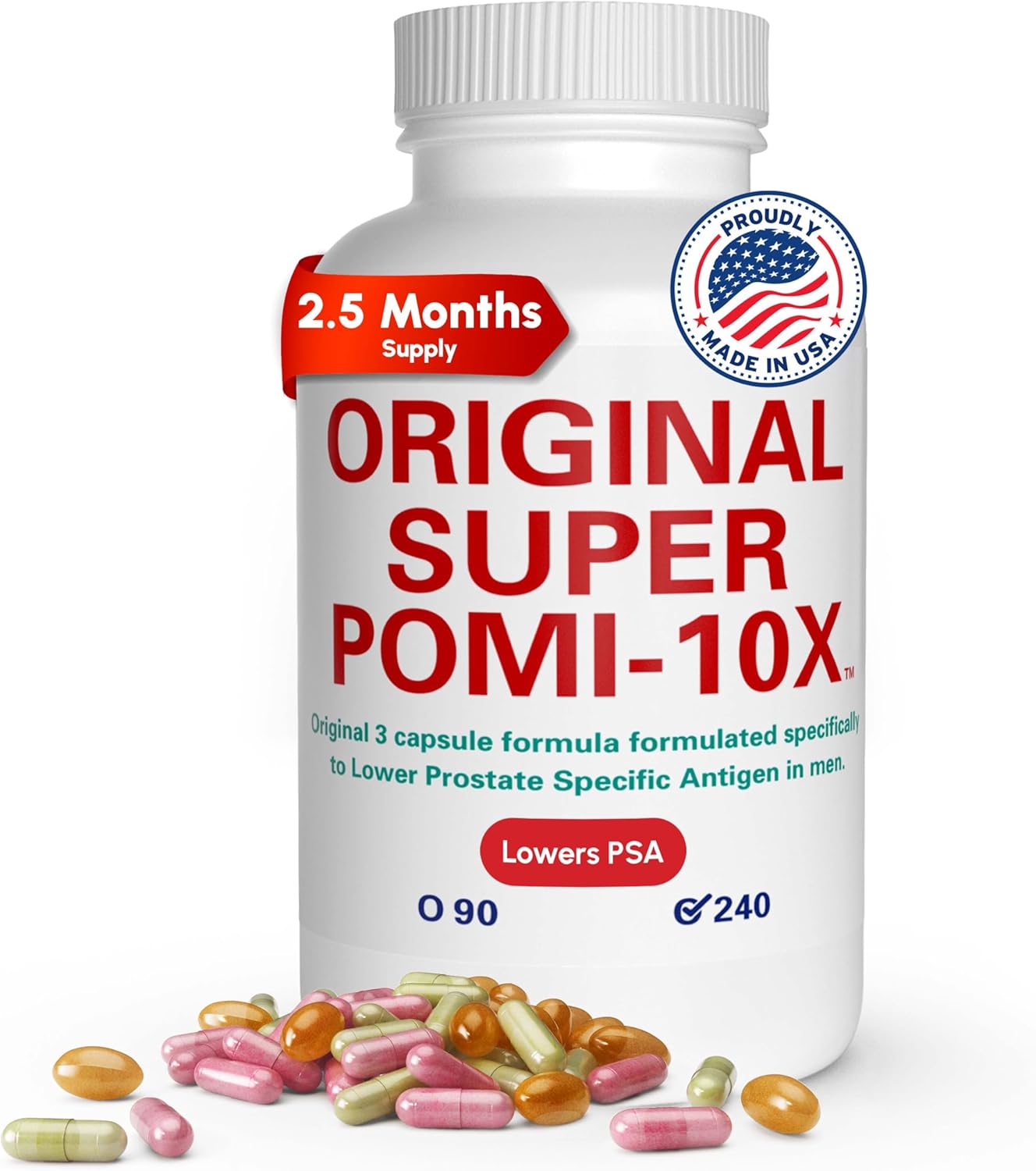 Orignal Super POMI 10X Prostate Health Supplements for Men - Herbal Formula with Pomegranate, Turmeric, and Green Tea - Supports Prostate Function and Promotes Urinary Comfort - 240 Count
