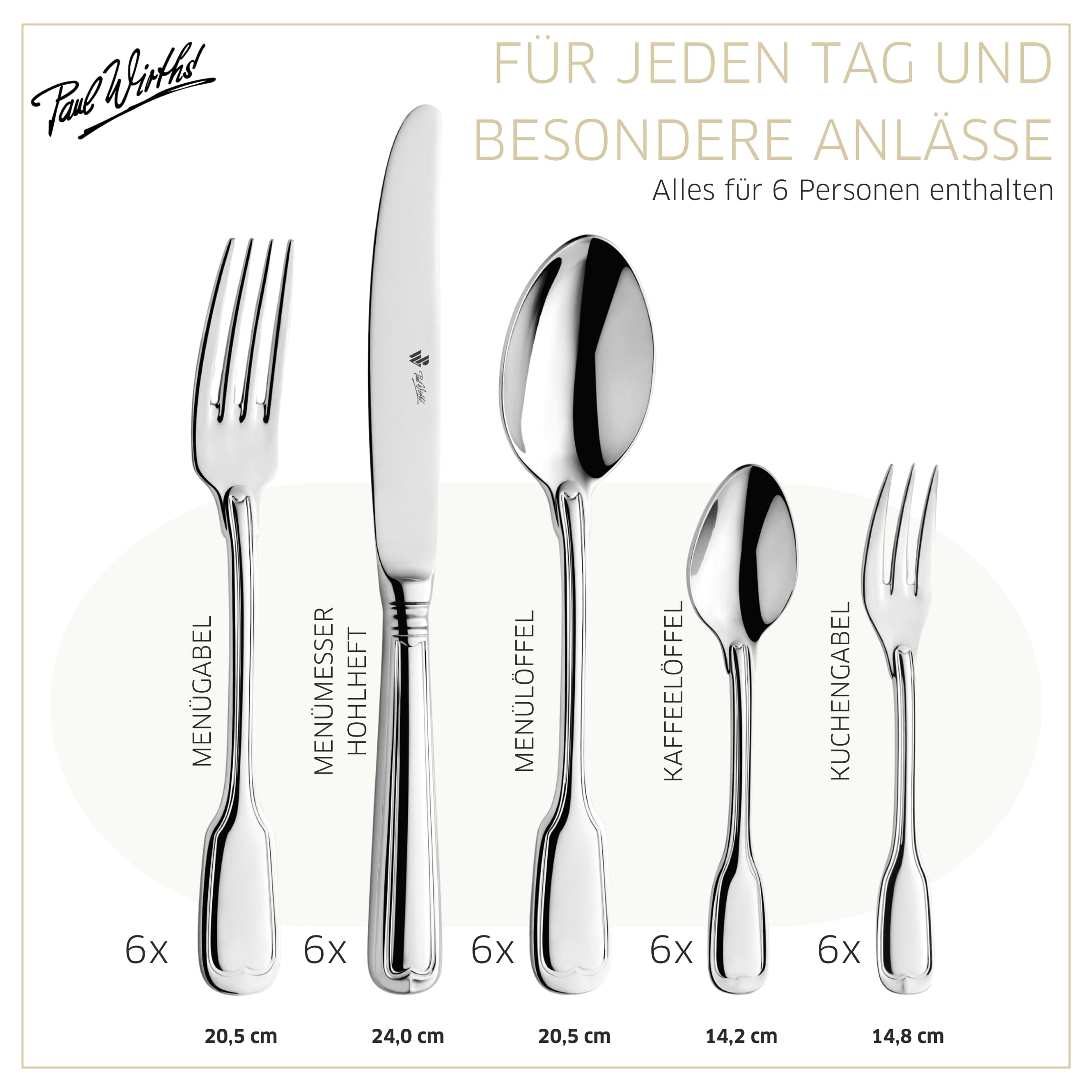 Paul Wirths Besteck-Set 30-teilig für 6 Personen, Augsburger Faden | Hochwertiger Edelstahl 18/10, hochglanzpoliert, rostfrei, spülmaschinenfest und im praktischen Besteckkasten
