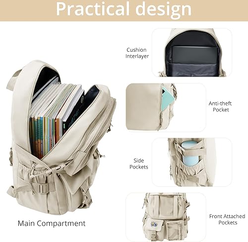 Miniatura 2 de AoMoon - Mochila Kawaii Linda, Mochila de Colores Pastel para Niñas y Adolescentes, Mochilas Estéticas para Estudiantes con Pin Kawaii y Accesorios