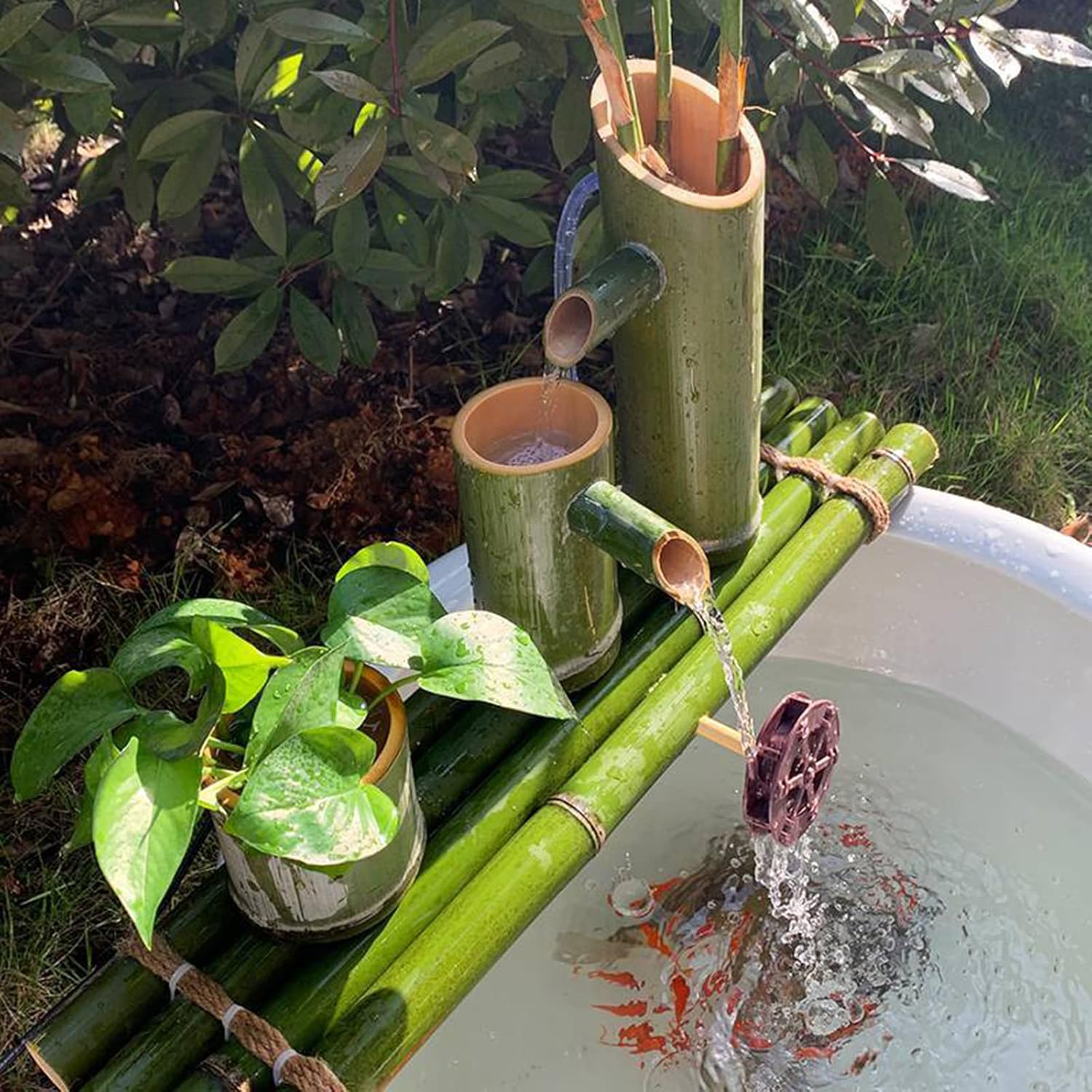 Bamboo Water Features for The Garden, S Fountain, Water Fountain, Pump,Bamboo Fountain for Pond, Bamboo Water Feature Ornaments, Fish Tank, Garden