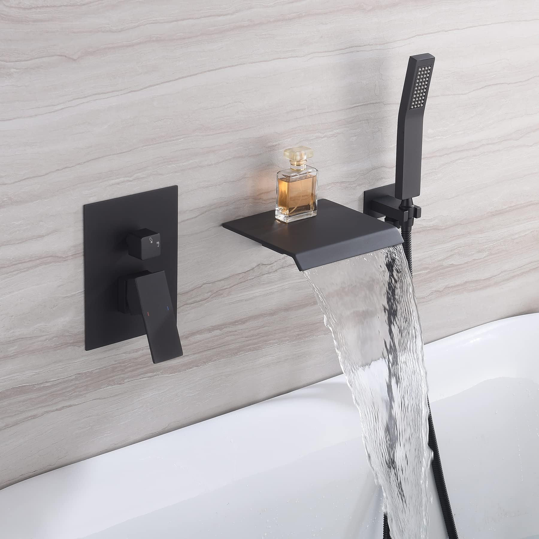 Airuida Wall Mount Tub Faucet with Waterfall Tub Spout Wall Mounted ...
