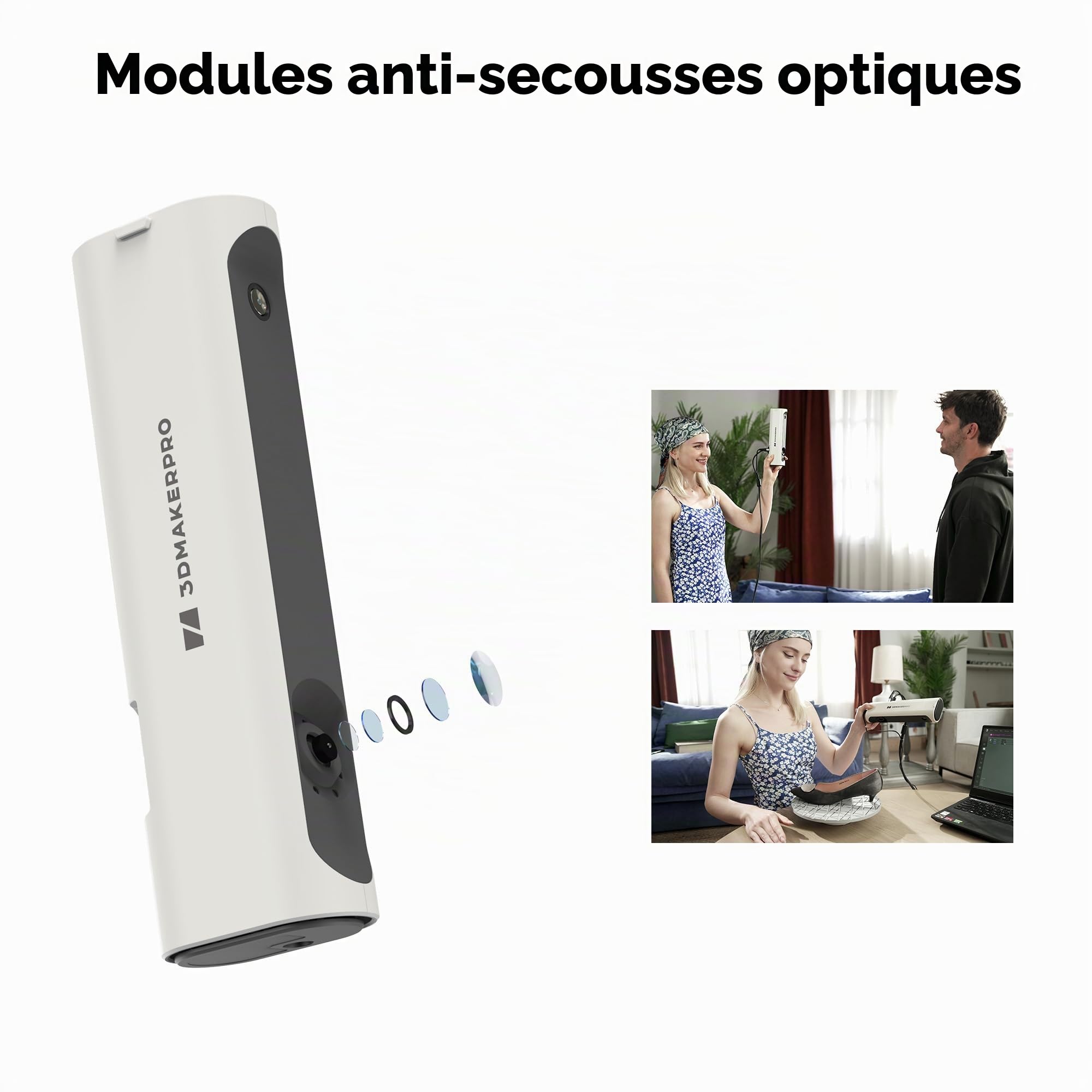 Scanner 3D Lynx 3DMakerpro 0,1 mm de précision et vitesse de numérisation 10 FPS Scanner portable 3D avec algorithme d'alignement intelligent sur grande surface - Paquet Premium