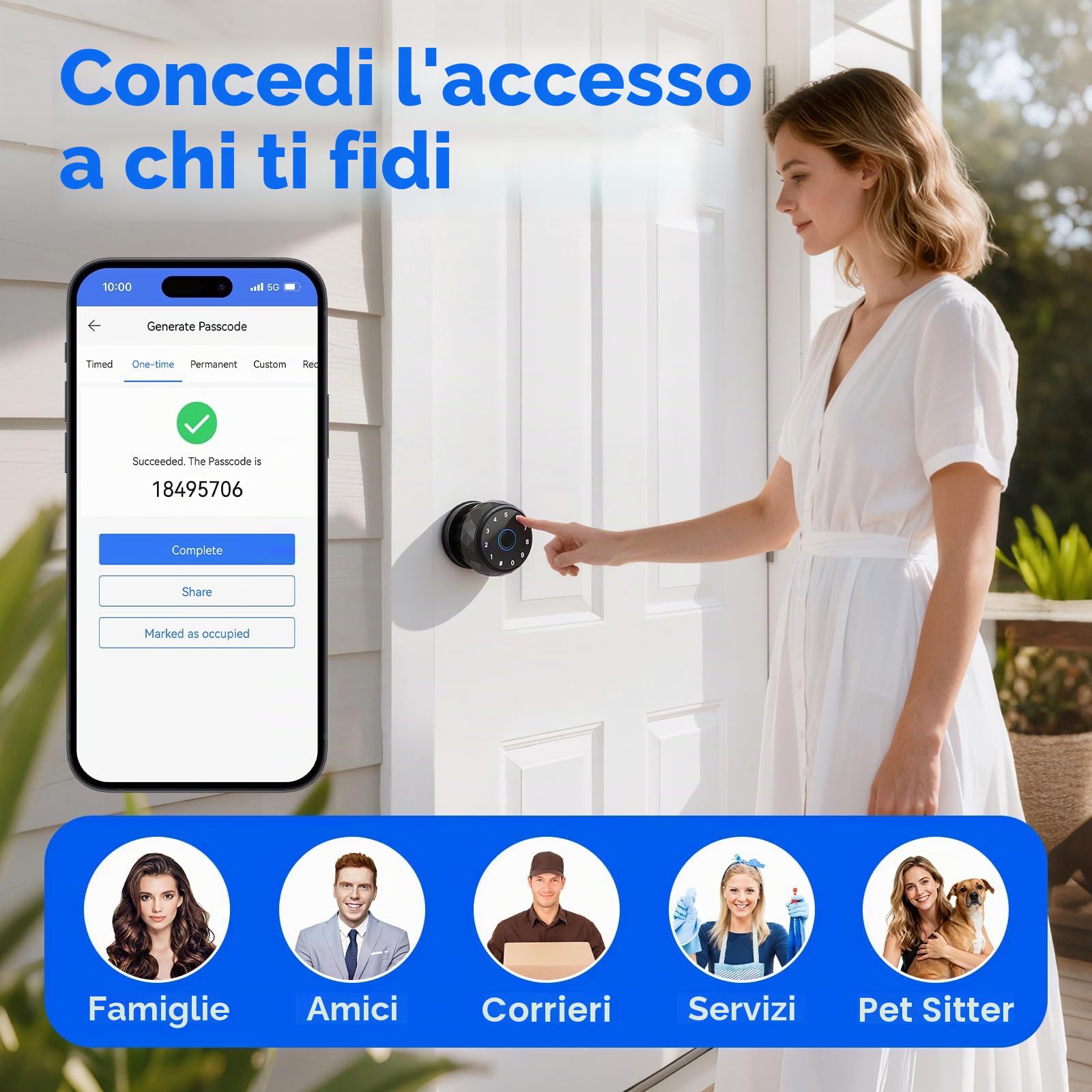 Smart Lock, Pomello Porta Intelligente con Impronta Digitale, Tastiera | Controllo App, Senza Chiavi per Stanze,Garage,Uffici,Appartamenti, Memorizzazione Dati in Locale, Compatibile con Apple Watch