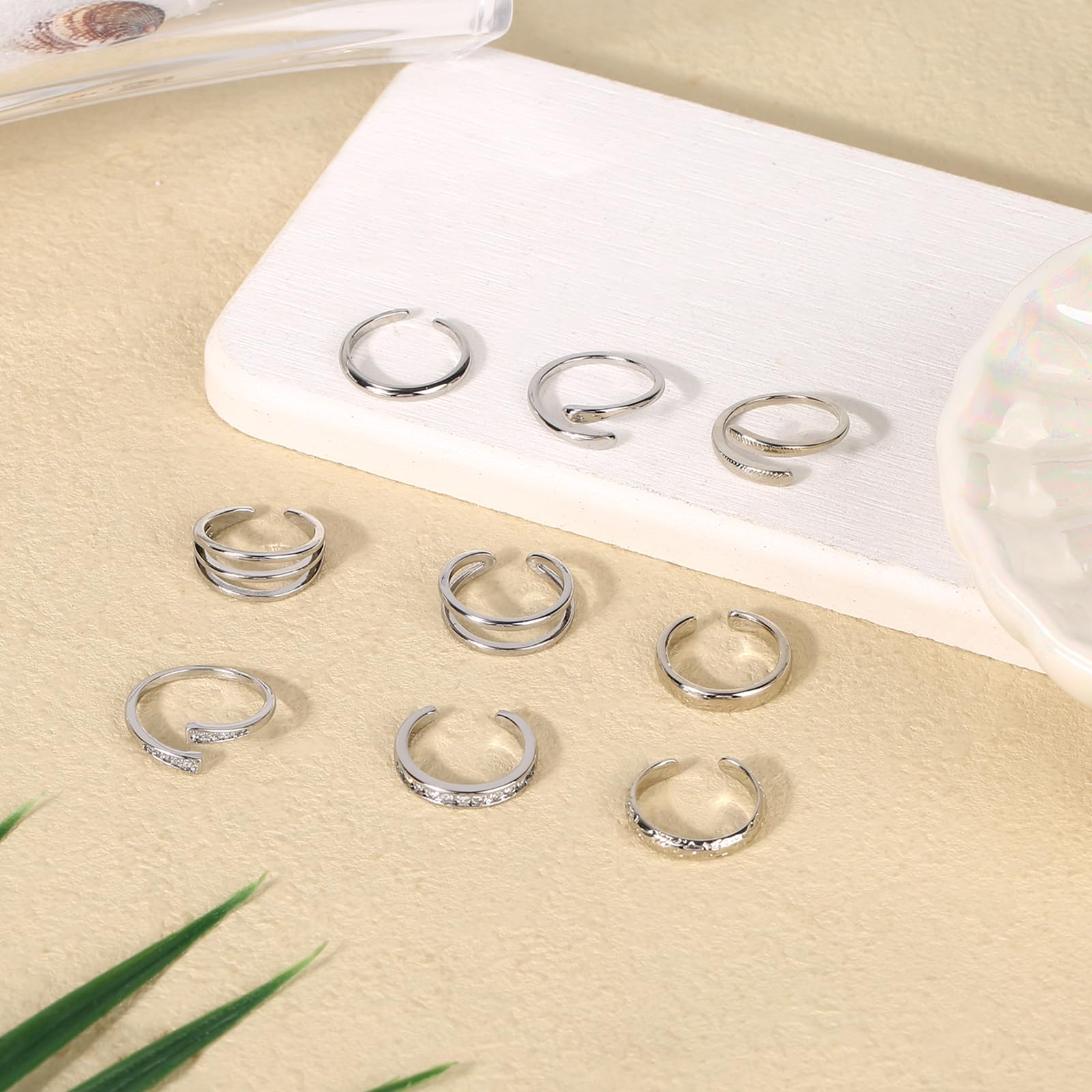 Mikovivi 9 Pzs Anelli per le Dita Dei Piedi da Donna, Set di Anelli Regolabili Aperti con Zirconi Cubici Delicati Gioielli Estivi per i Piedi da Spiaggia Accessori Alla Moda Donna