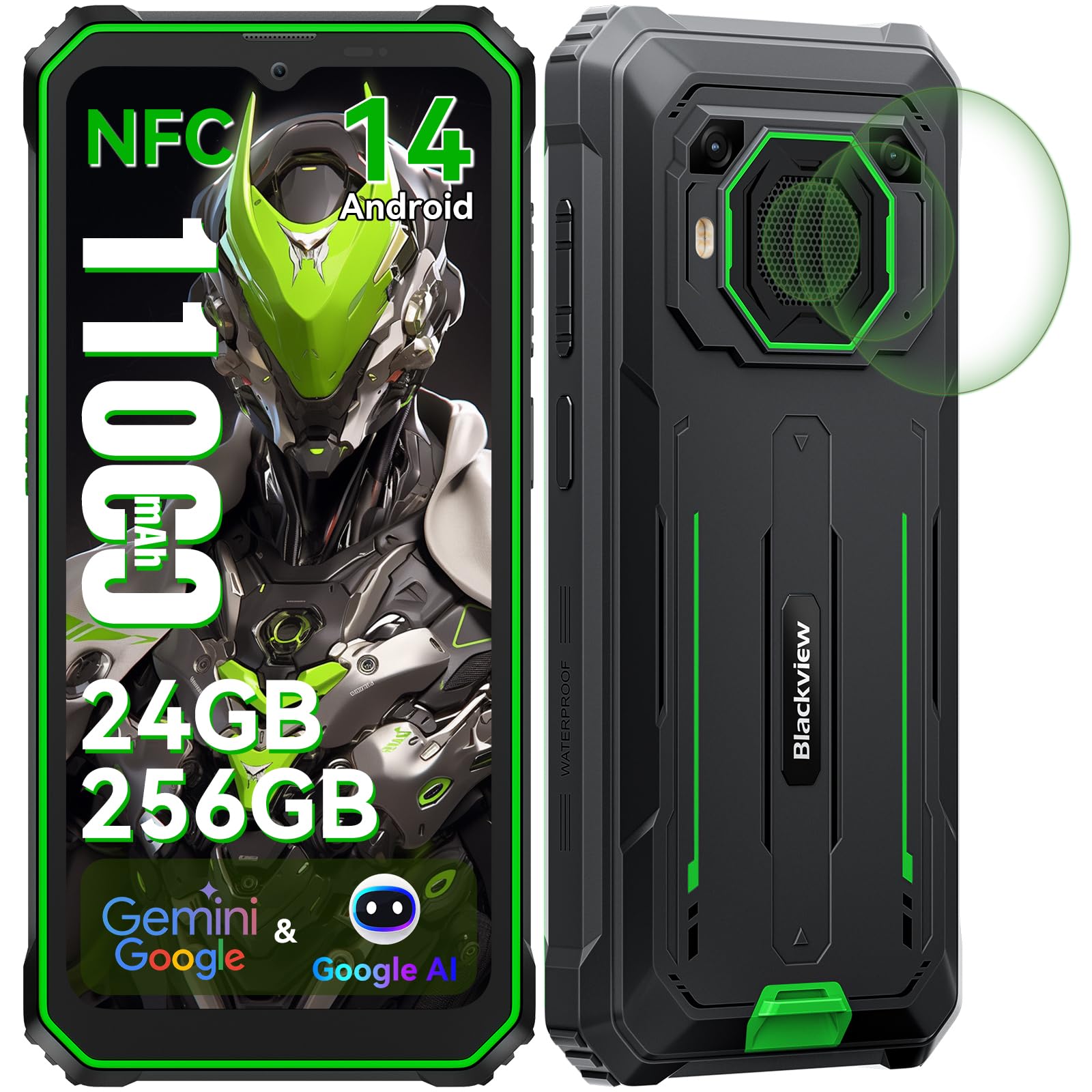 Blackview BV6200Plus Android 14 Rugged Smartphone, 11000mAh/18W, 98dB Altoparlante, 24(8+16)GB+256GB/2TB Telefono Indistruttibile, Octa-core, 6.56"HD+ 90Hz, Fingerprint/NFC/GPS/IP69K/2 Anni Garanzia
