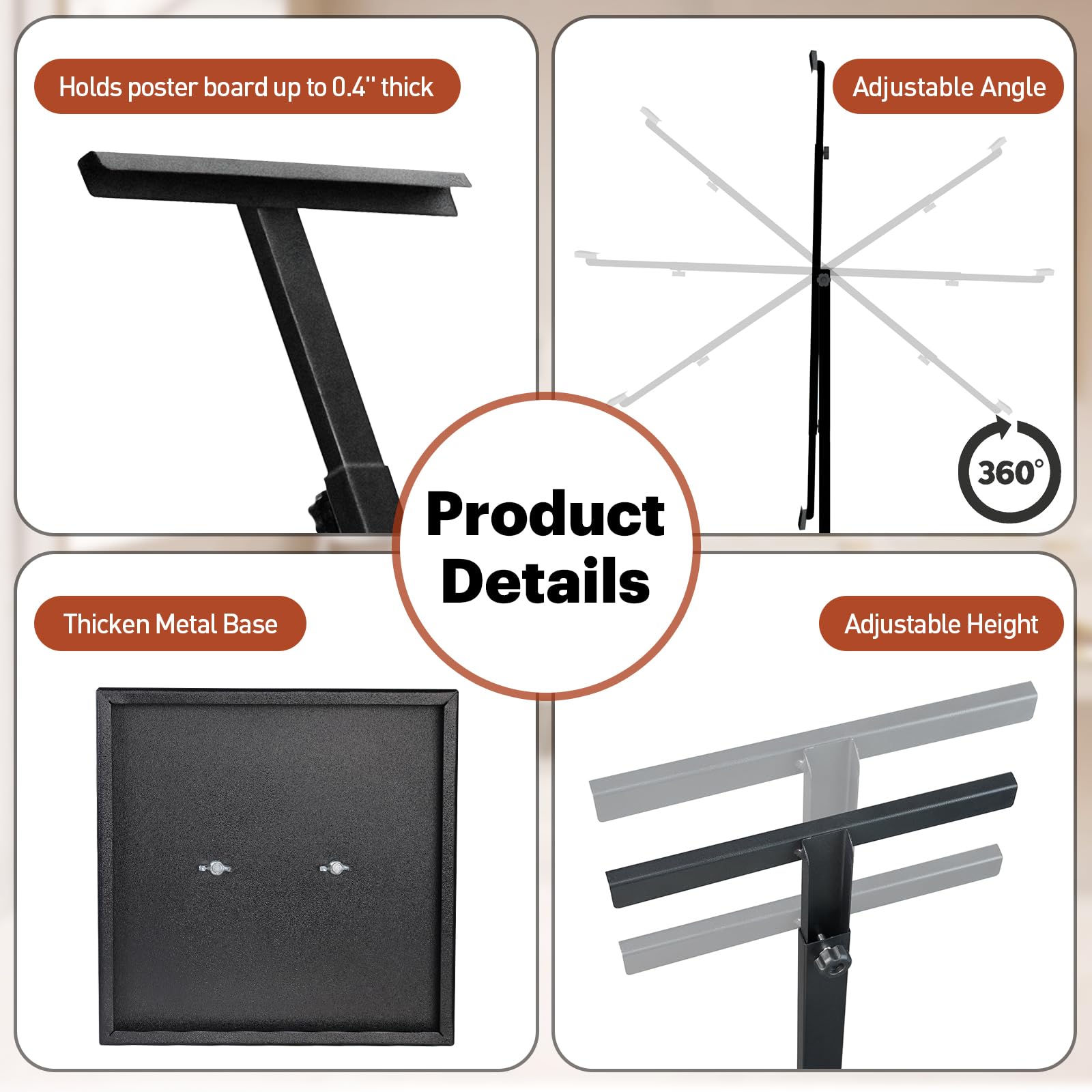 Soporte ajustable de doble cara para carteles, rotación de 180°, soporte para letreros de pie para exposiciones de negocios, restaurante, paquete de 2