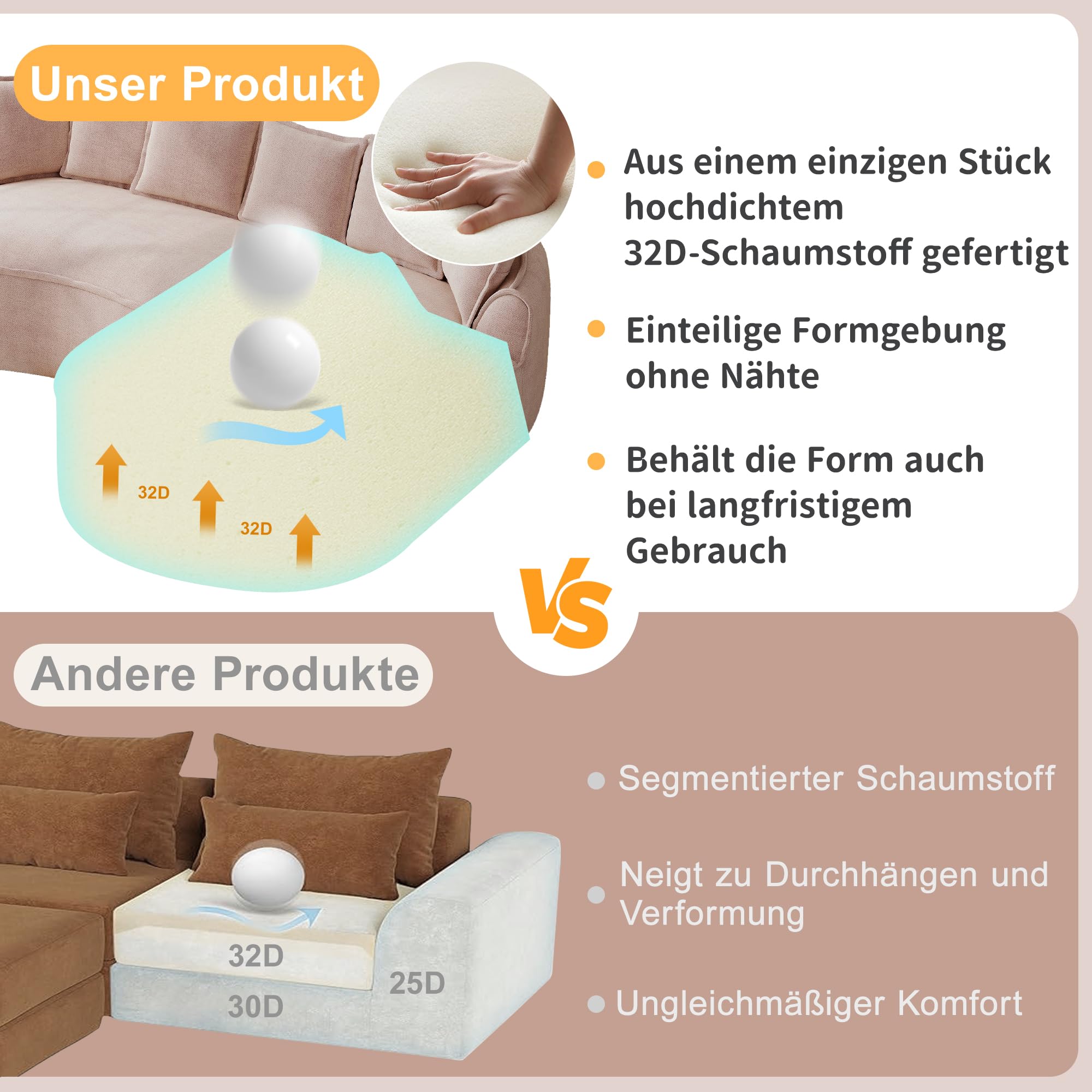 Bladez Frameless - Divano angolare modulare a forma di L, in ciniglia, con seduta extra profonda e chaise longue, divano da pavimento senza montaggio, divano curvo, per il soggiorno (rosa, 3 posti -R)