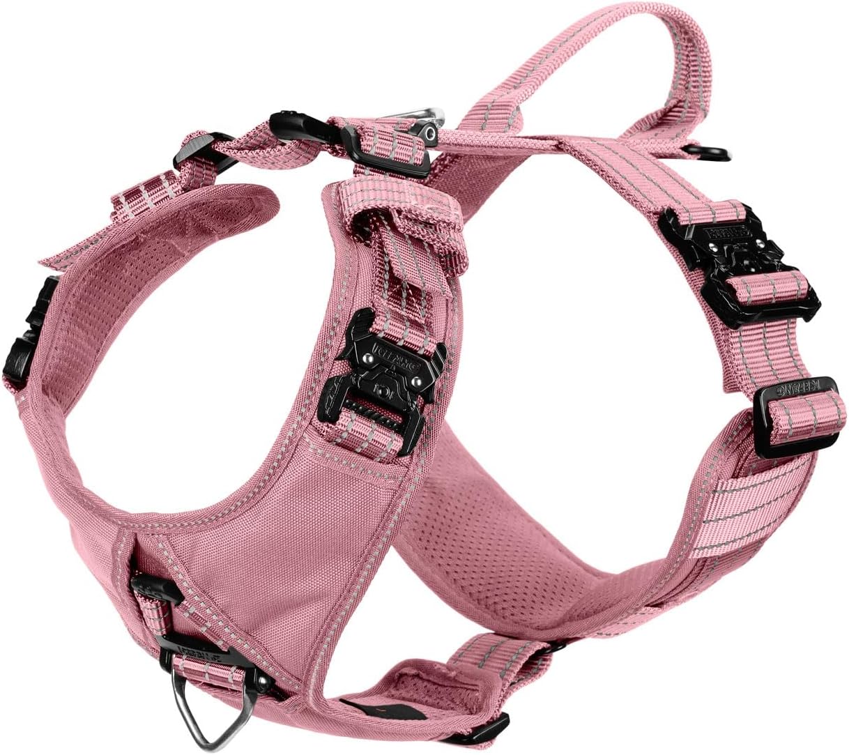 ICEFANG Dog Strap Harness with All-Metal Hardware,for Medium Sized Dog,K9 Vest,Y-Shape Soft Padding,Adjustable Pet Harness,No-Pull Front Leash Clip (Medium (Pack of 1), Pink)