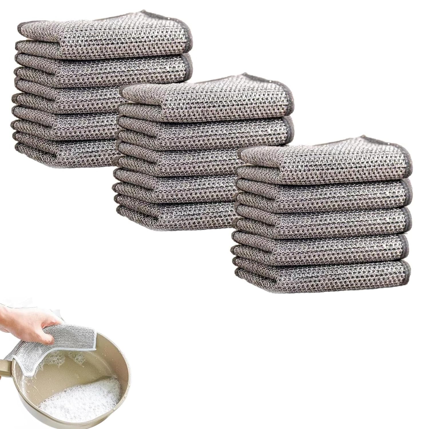 Ysaca Multipurpose Wire Dishwashing Rags for Wet and Dry,dishcloths, Reusable Kitchen Cleaning Towels Dish Cloths,Multifunctional Wire Cleaning Cloths (Double-layer,15PC)