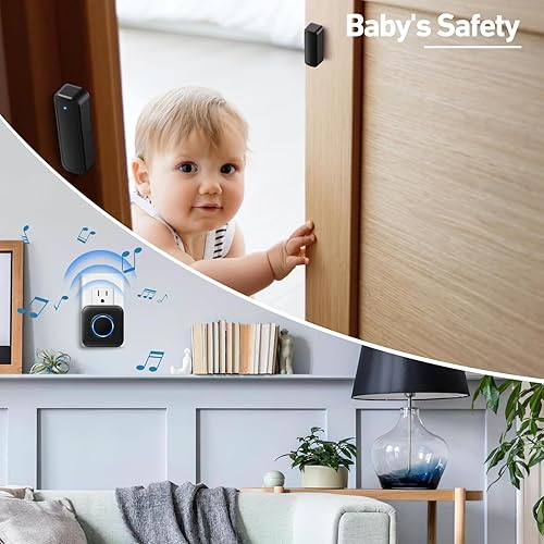 Miniatura 5 de Timbre inalámbrico para puerta con sensor abierto, rango de 600 pies, 4 niveles de volumen, 52 campanillas de melodías, indicador LED para el hogar