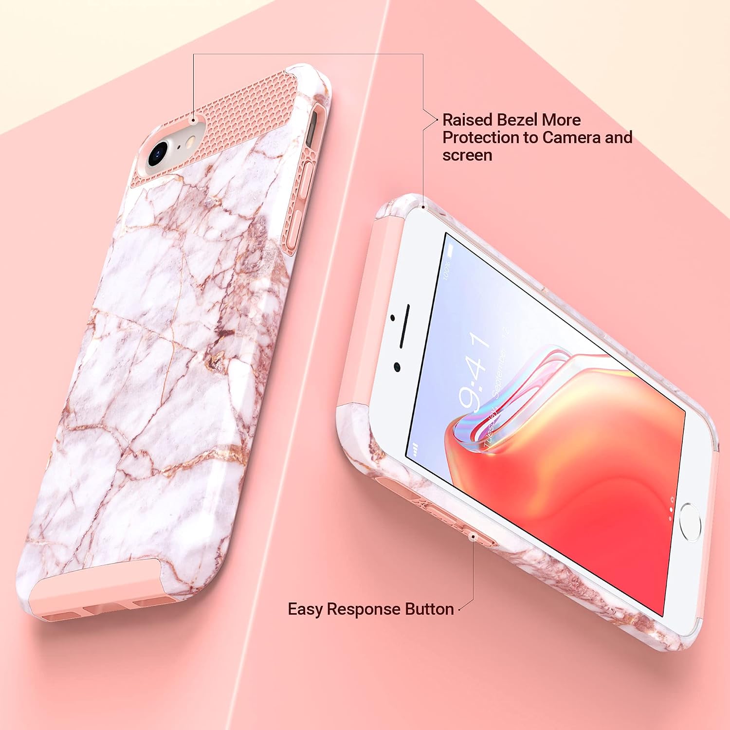 ULAK iPhone 7 Case Marble, Stylish Designed Slim Fit Hybrid Protective Hard Back Cover Shock Absorption TPU Bumper Girly Phone Case for Apple iPhone 7 4.7 inch, Cracked Marble