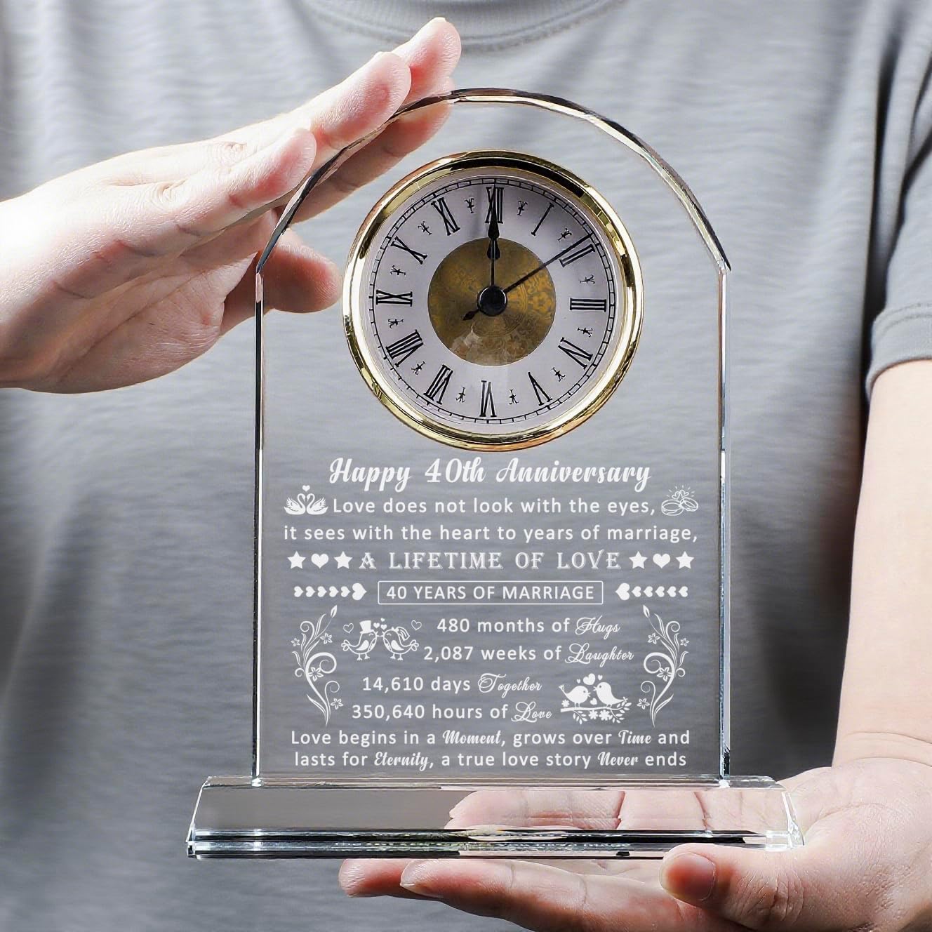 40th Anniversary Wedding Clock Gifts for Couple, 40 Year Anniversary Romantic Gift for Husband Wife, Ruby 40th Wedding Anniversary Wedding Gifts for Parents, 40 Years of Marriage Gifts - Image 5