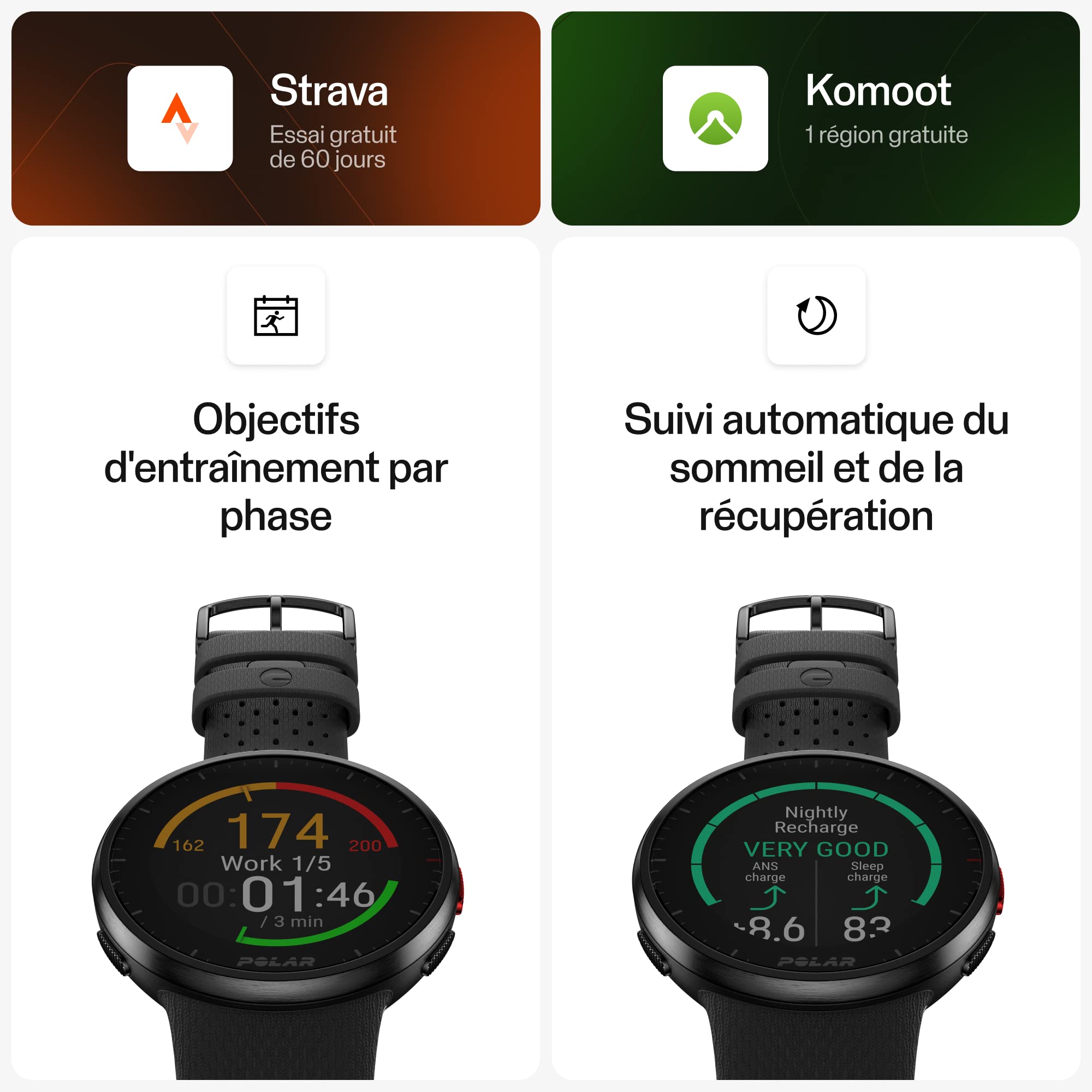 Polar Pacer Pro Montre Sport GPS Cardiofréquencemètre Poignet Hommes Femmes Entraînement Running Suivi Sommeil
