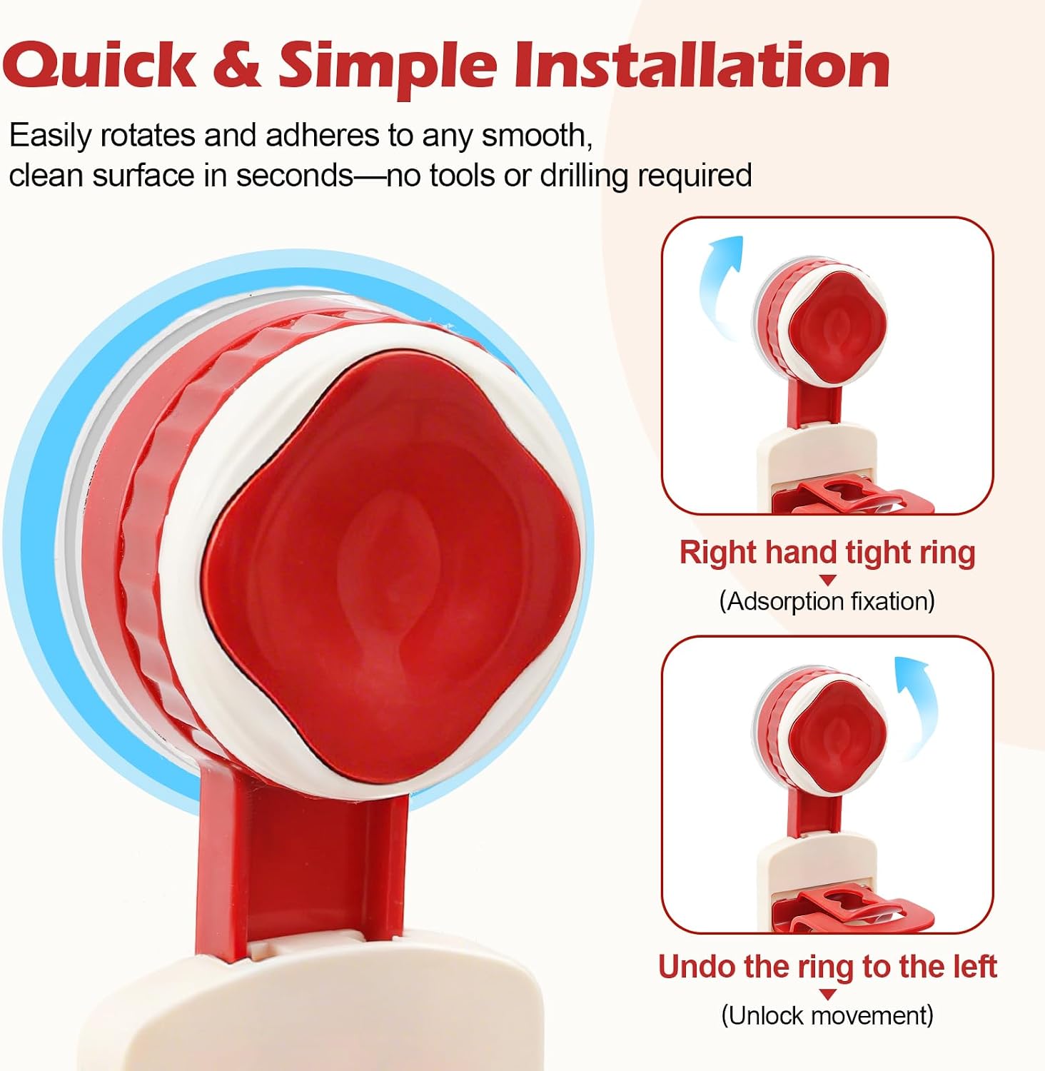Wall Mounted Hat Organizer for Baseball Caps, Adhesive Hat Rack for Bedroom Door Closet, Red Suction Cup Hangers Hold up to 20 Hats, Cap Holder Display Stand