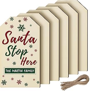 Blulu 6 Pcs Wood Gift Tags for Crafts Large Wood Tags Blank Signs with Holes Unfinished Sign Hanging Natural Cutouts Tree Tag with Rope for DIY(9.8 x 5.5 Inch)