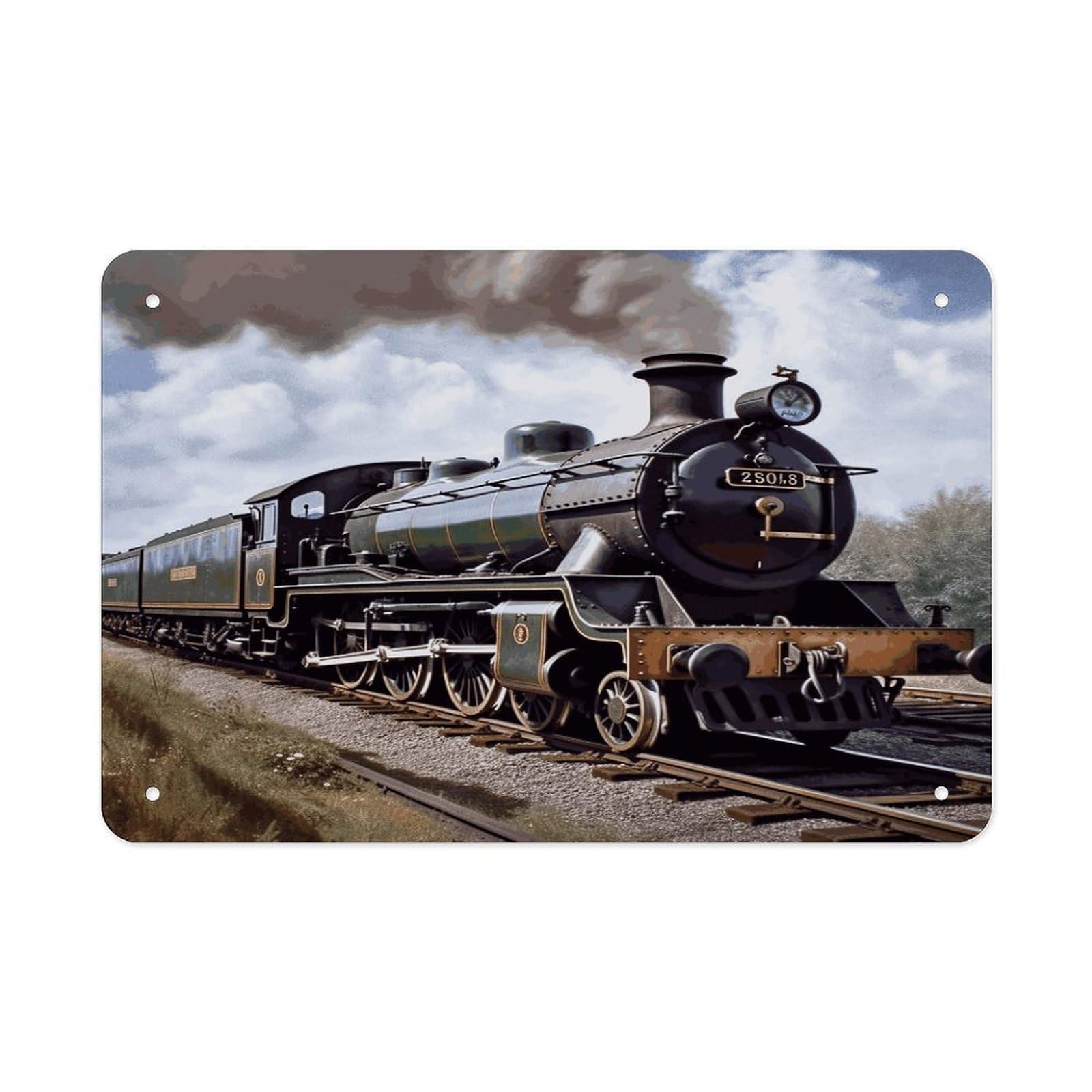 LDGSUPH Steam Locomotive Train Metal Tin Sign Wall Art Prints Folded Edge Iron Sheet Painting with Holes for Wall Prints Decorative Picture Metal Signboard Decor Painting Wall Decor