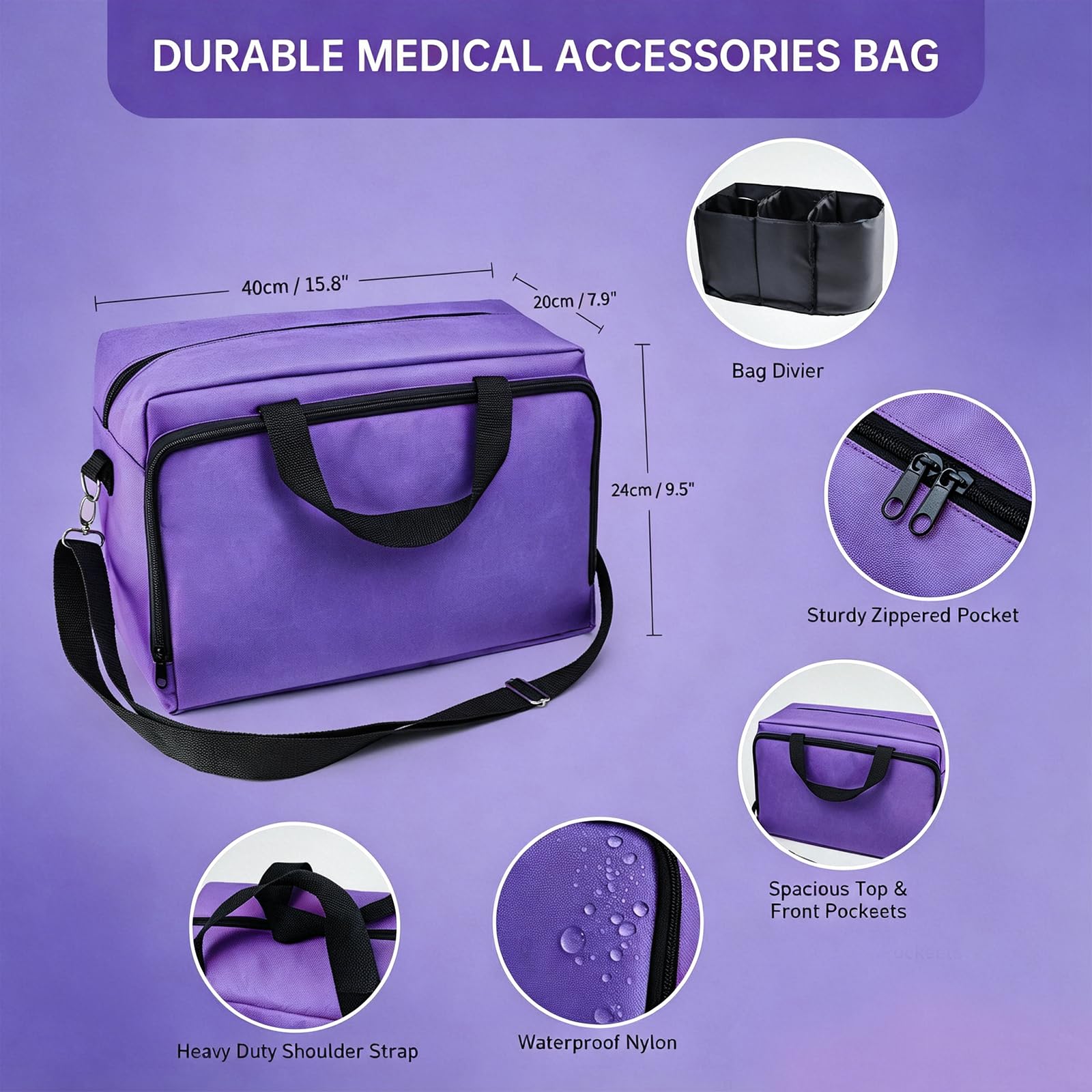 Scian Kit de iniciación de enfermera, 13 piezas, esencial para el trabajo, regalo médico perfecto para estudiantes de medicina, bolsa portátil púrpura con estetoscopio, esfigmomanómetro, otoscopio