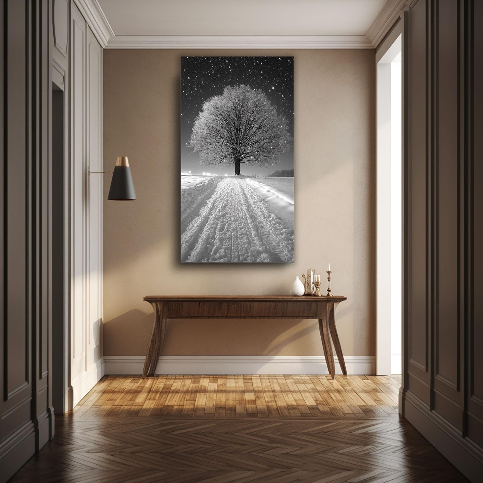 TODOAA Cuadros Decoracion Salon Modernos Paisaje de árboles de invierno Naturaleza Cuadro,Dormitorios Comedor Oficina Pasillo Cocina Y Baño Decoracion（Blanco-80x160cm Sin marco