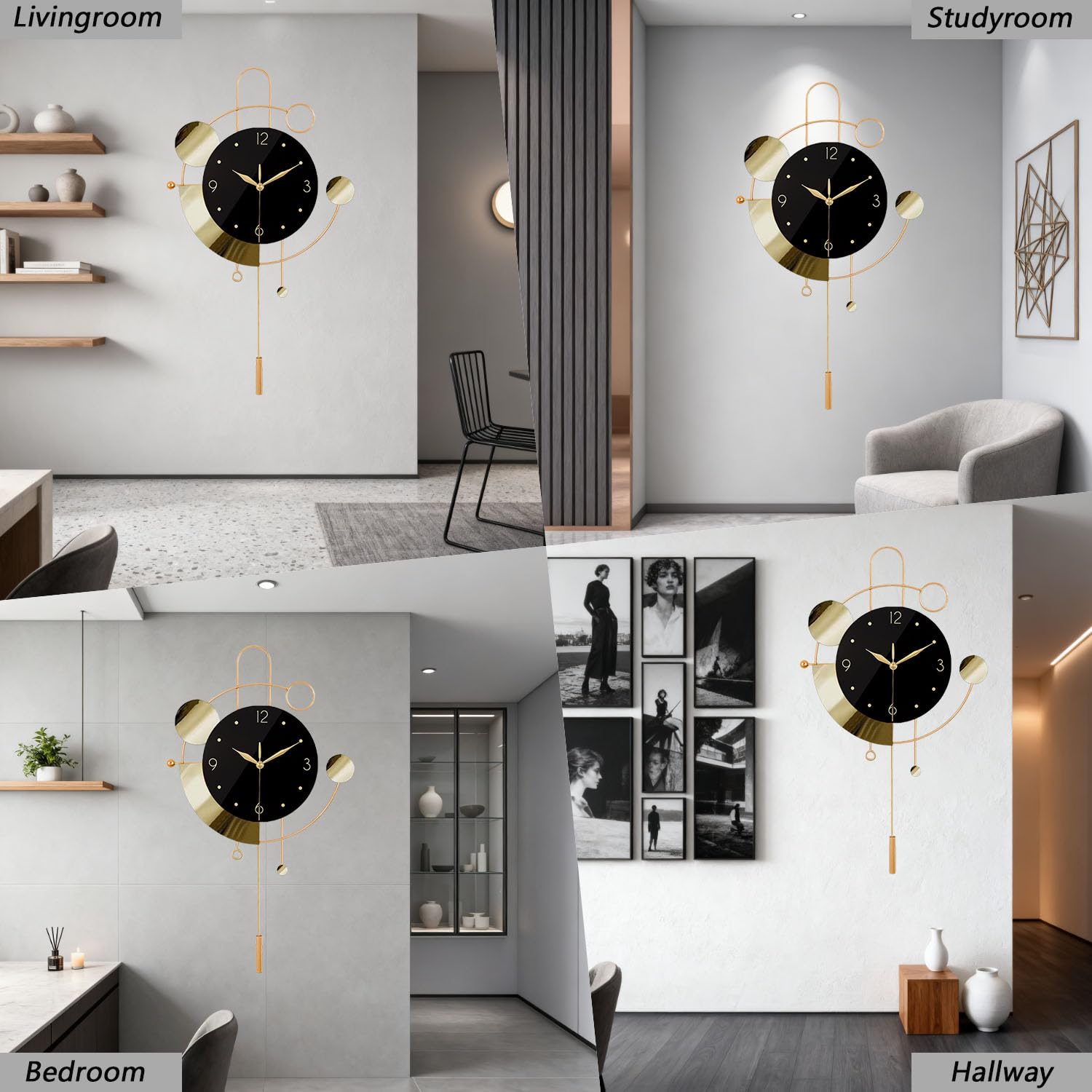 Reloj de pared con péndulo, silencioso, sin tictac, funciona con pilas, modernos relojes de pared grandes para sala de estar, dormitorio, granja, oficina, cocina, decoración de pared para el hogar
