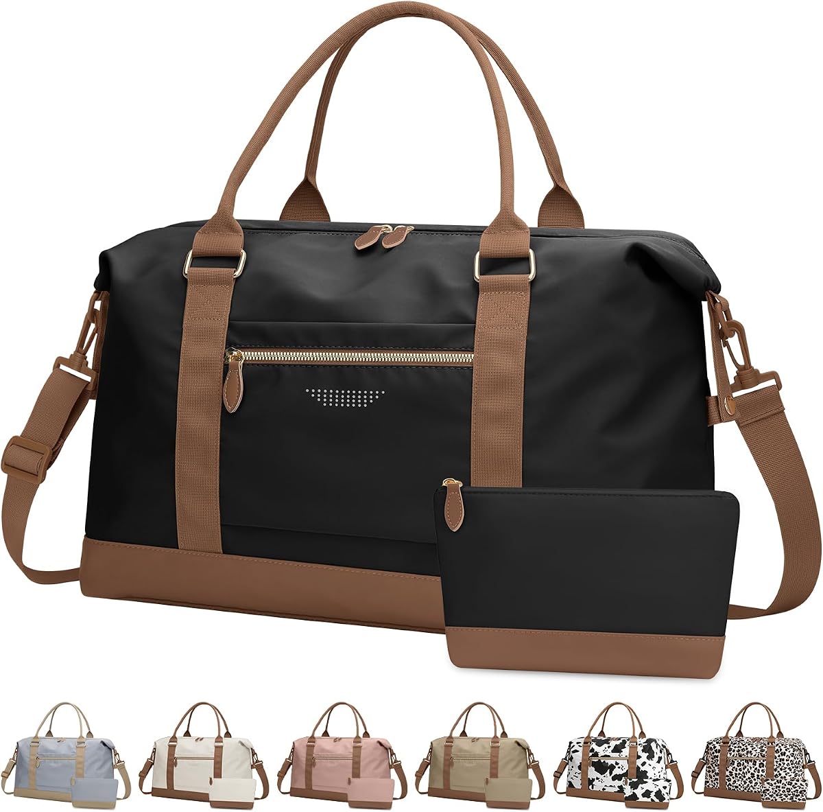ELONGRIVER Women Travel Duffle Bags, Weekender Overnight Bag, Hospital Bag | Airplane Duffel Bags with Toiletry Bag, Hospital Bag for Labor Delivery, Tote Weekend Bag with Luggage Sleeve, Large, Black
