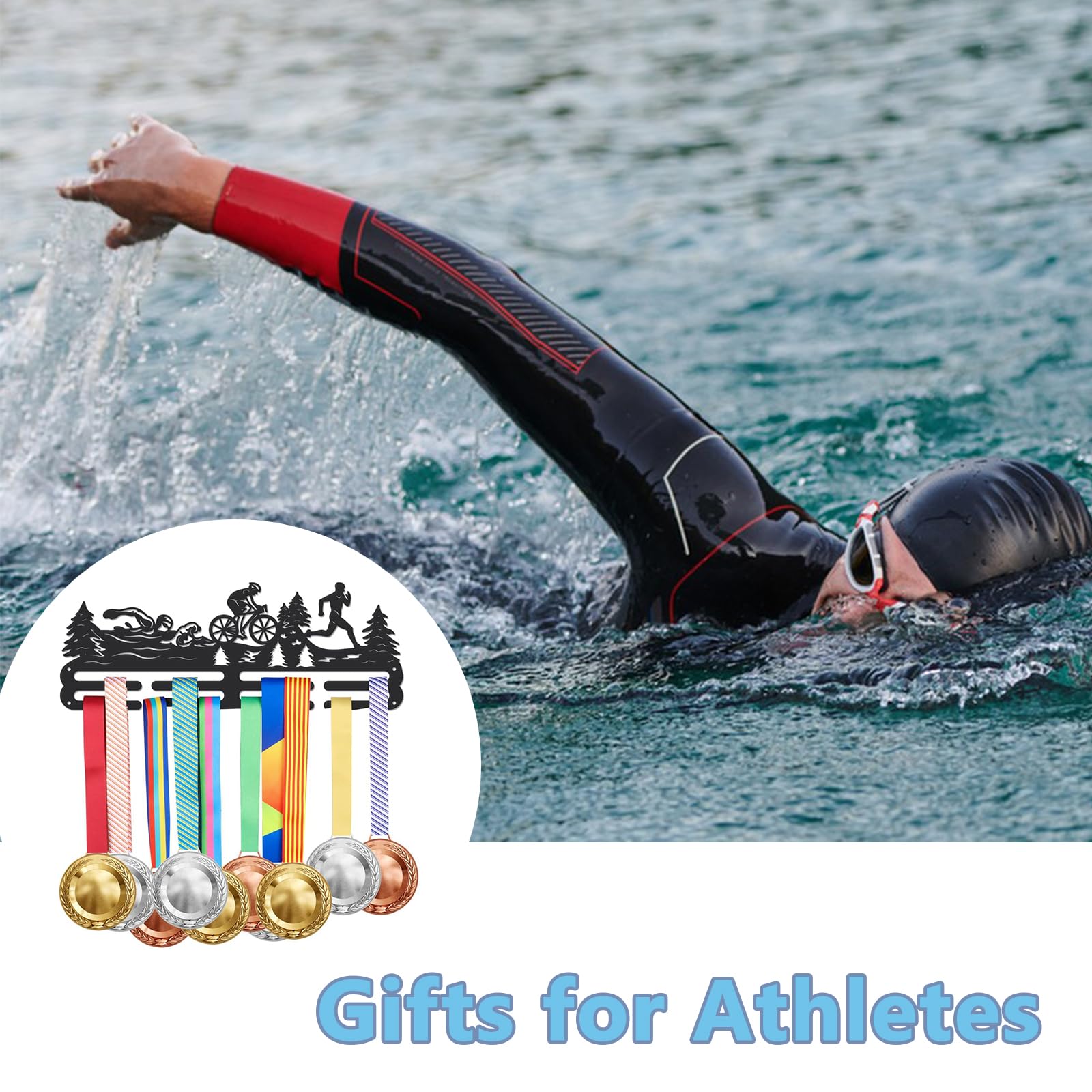 SUPERDANT Colgador de Medallas de Triatlón Expositor para 40+ Medallas Soporte de Pared