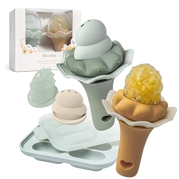 Moonkie Baby Fruit Feeder for Self-Feeding Controlled Flow Design for Safe First Foods - BPA Free Silicone Food Feeder with Freezer Tray for Cooling Comfort - Baby Shower Gifts 4M+ 2 Pack