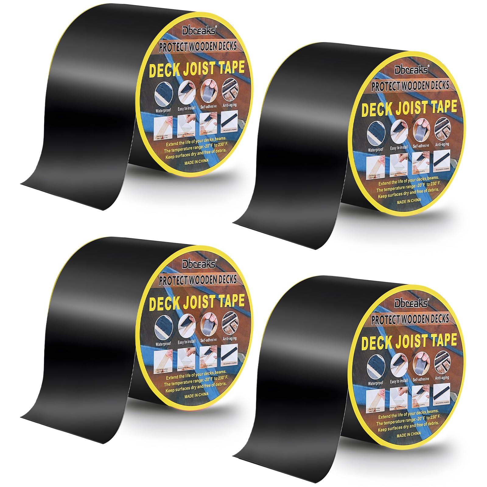 DBREAKS Cinta de protección de madera para cubierta, Cinta butílica para viguetas de exterior, Cinta de reparación de butilo, impermeable y resistente a la corrosión(10 cm x 15 m)