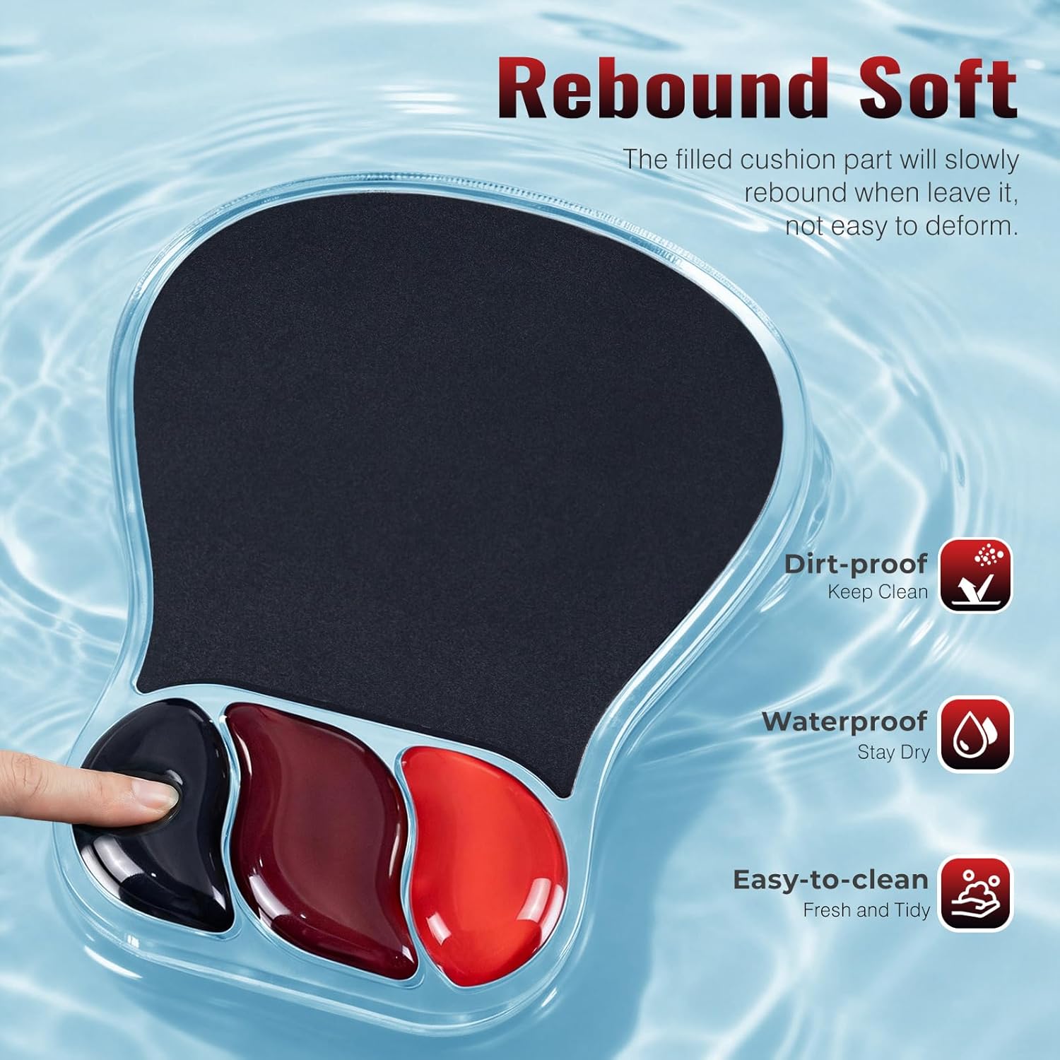 Ospelelf Mouse Pad with Wrist Rest Set Gel Ergonomic Keyboard Wrist Support Anti-Slip Rubber Bottom Office Women Desk Accessories for Computer, Laptop and Gaming, Black and Red