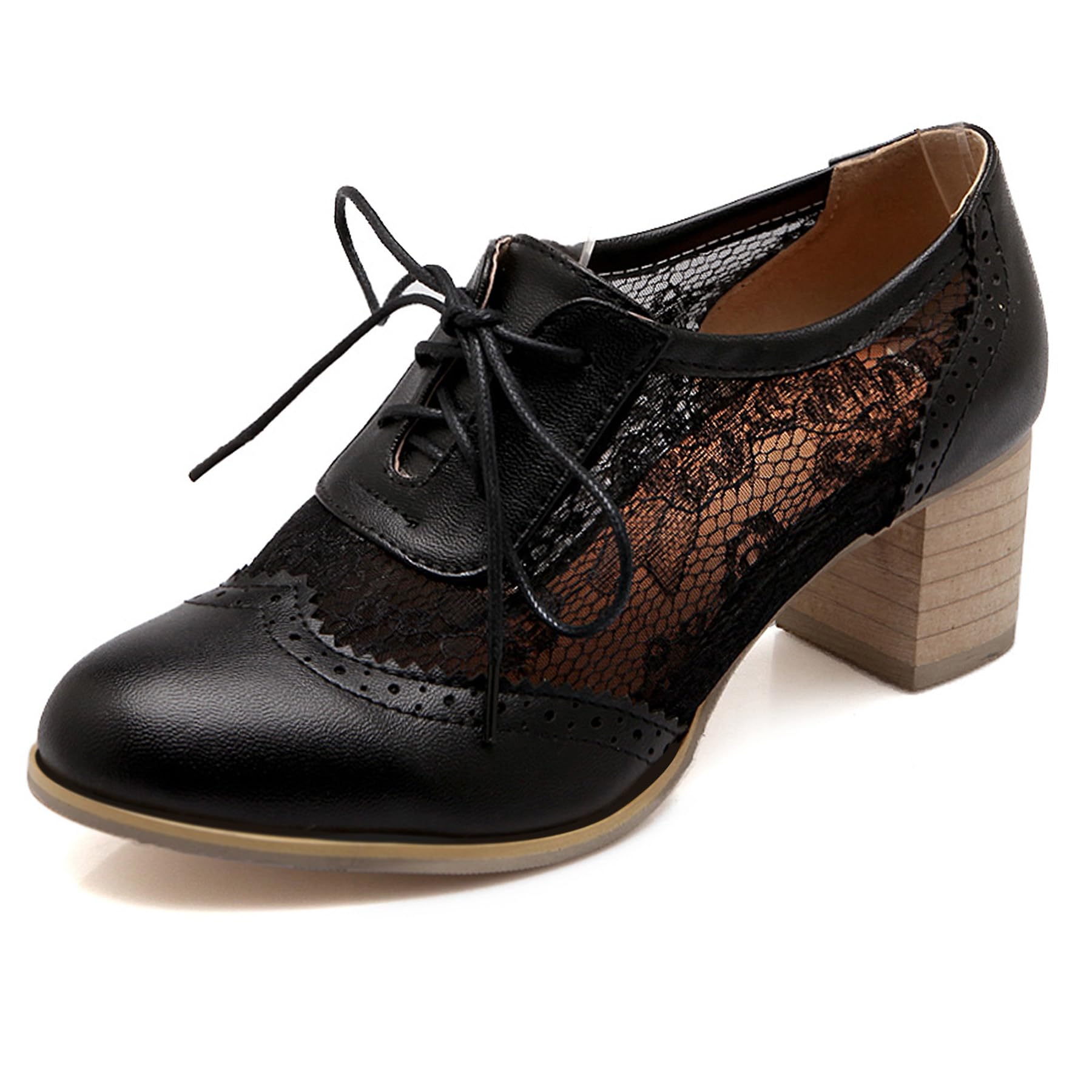 Gicoiz Brogue Oxford Tacón Ancho Mujer Cordones Clásica Derby