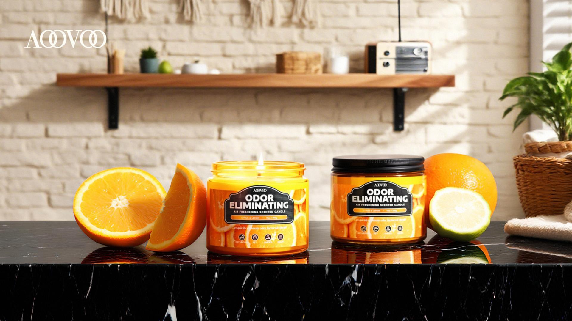 Image of AOOVOO Citrus Lemon 11oz Large Odor Eliminating Highly Fragranced Candle - Eliminates 95% of Smoke, Food, Pet and Other Smells Quickly, Air Freshing Soy Candles, Up to 50 Hours Burn time