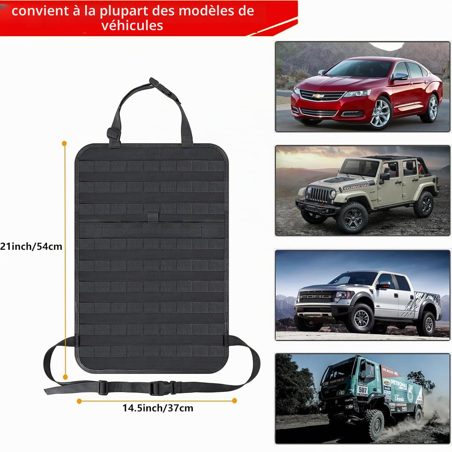 Organisateur Voiture 6-en-1 Tactique - Organisateur de Siège Auto Arrière Universel avec Poches Multi-fonctions, Imperméable pour Famille et Voyage